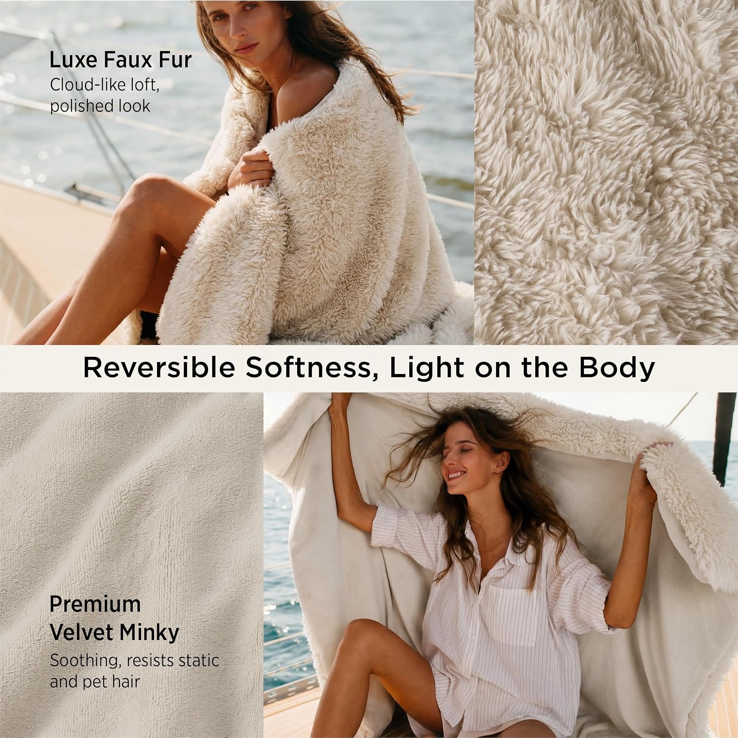 image:imageBedsure Faux Fur White Throw Blanket Fluffy Soft Shaggy Reversible03 Beige