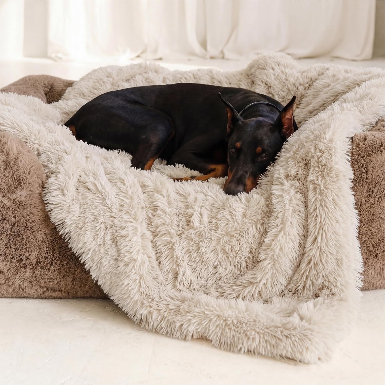 image:imageBedsure Faux Fur White Throw Blanket Fluffy Soft Shaggy Reversible03 Beige