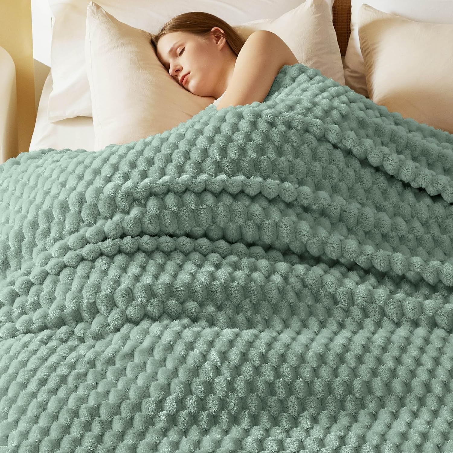 image:imageBedsure Pink Throw Blanket for Couch 350GSM Fluffy Plush Bubble Blanket for Bed Home Room Decor GentleSoft Cute Fleece Soft Cozy Gifts for Women Girls 50x60 Inches02 Sage Green