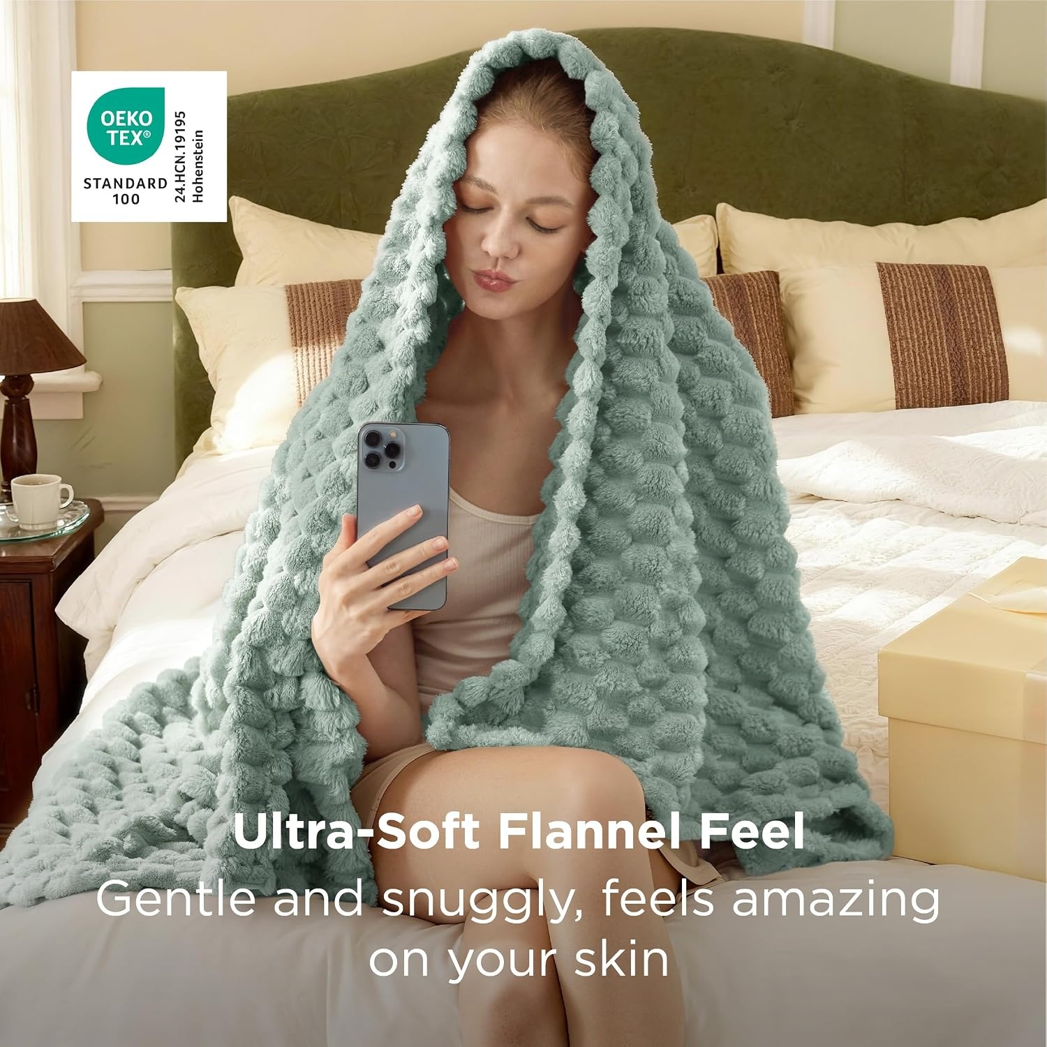 image:imageBedsure Pink Throw Blanket for Couch 350GSM Fluffy Plush Bubble Blanket for Bed Home Room Decor GentleSoft Cute Fleece Soft Cozy Gifts for Women Girls 50x60 Inches02 Sage Green