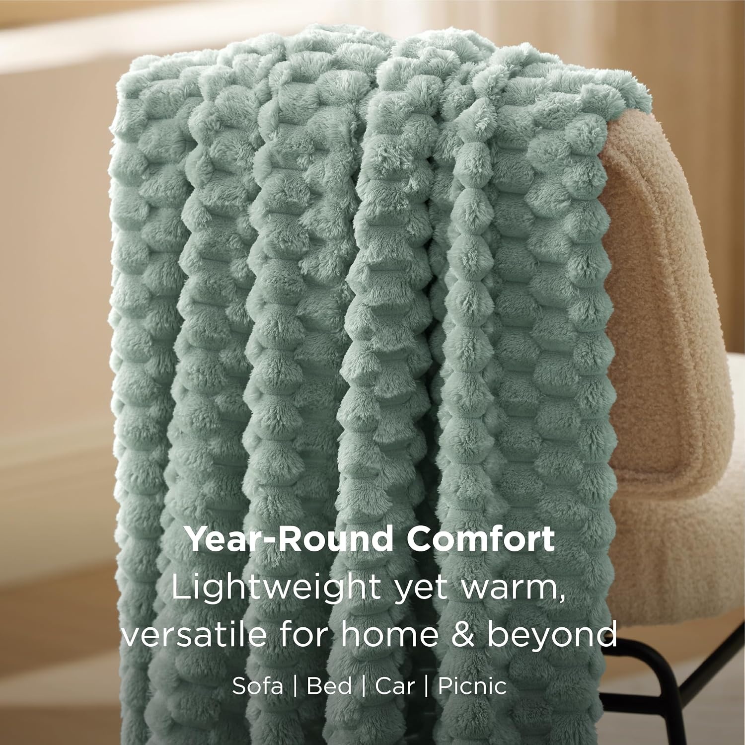image:imageBedsure Pink Throw Blanket for Couch 350GSM Fluffy Plush Bubble Blanket for Bed Home Room Decor GentleSoft Cute Fleece Soft Cozy Gifts for Women Girls 50x60 Inches02 Sage Green