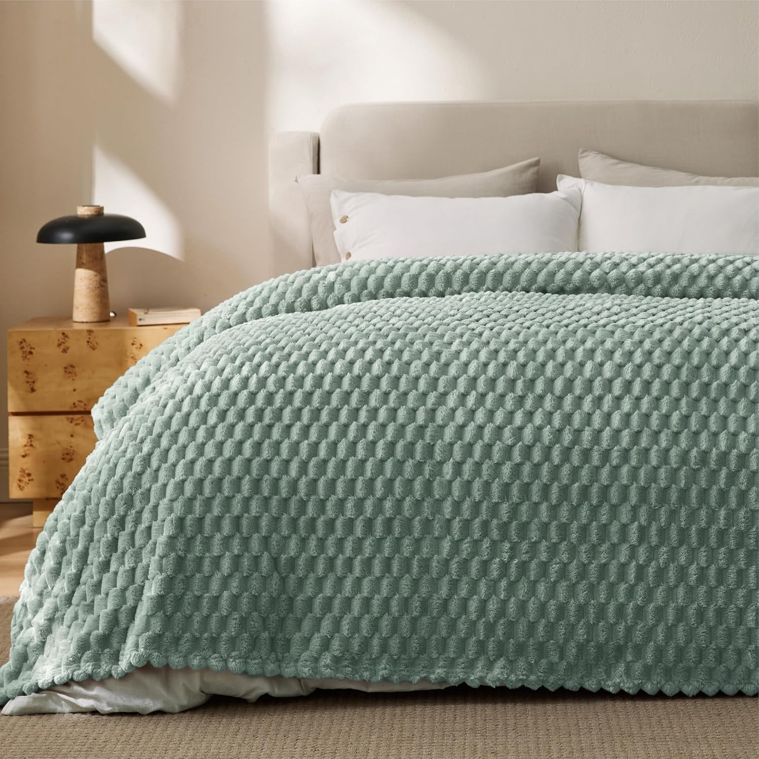 image:imageBedsure Pink Throw Blanket for Couch 350GSM Fluffy Plush Bubble Blanket for Bed Home Room Decor GentleSoft Cute Fleece Soft Cozy Gifts for Women Girls 50x60 Inches02 Sage Green