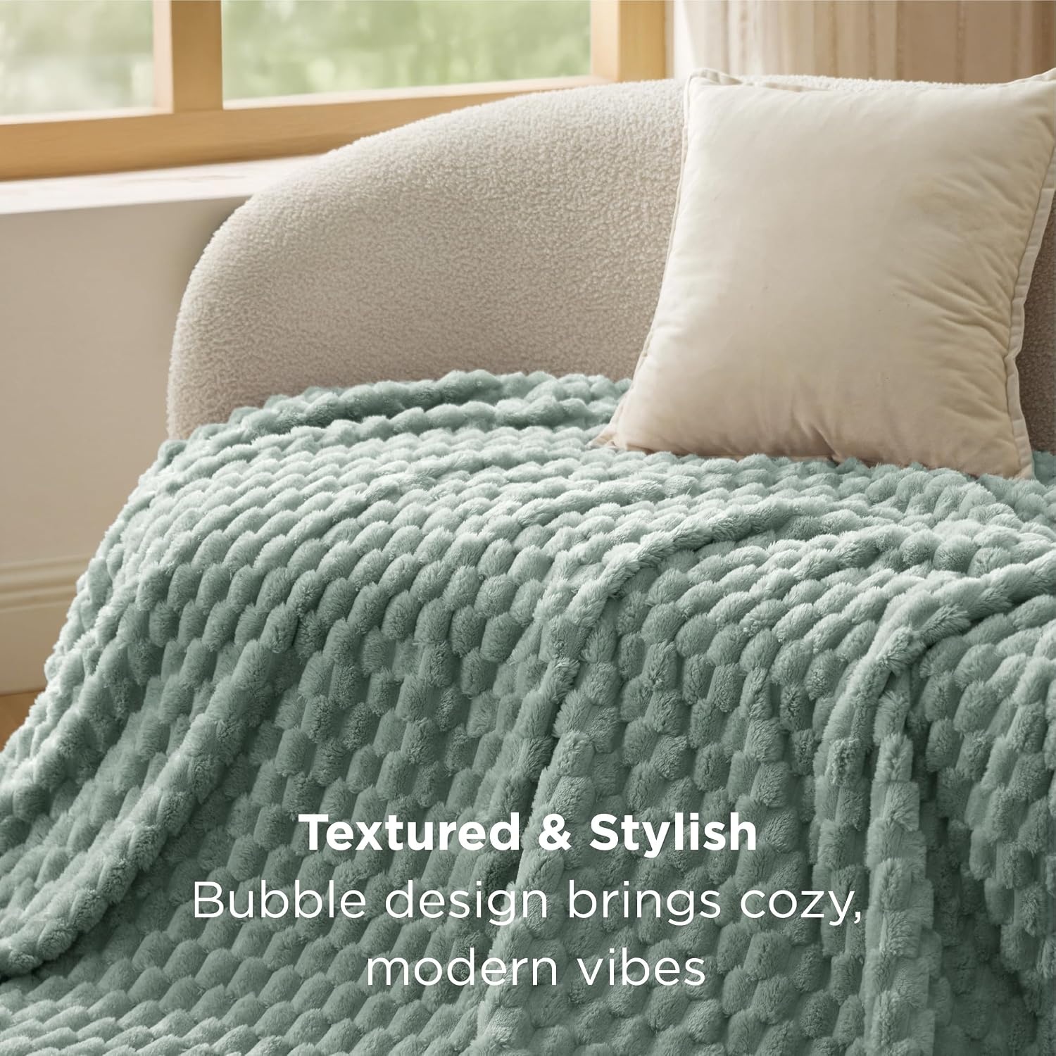 image:imageBedsure Pink Throw Blanket for Couch 350GSM Fluffy Plush Bubble Blanket for Bed Home Room Decor GentleSoft Cute Fleece Soft Cozy Gifts for Women Girls 50x60 Inches02 Sage Green