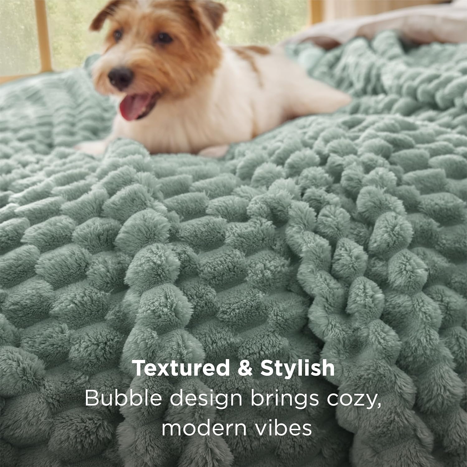 image:imageBedsure Pink Throw Blanket for Couch 350GSM Fluffy Plush Bubble Blanket for Bed Home Room Decor GentleSoft Cute Fleece Soft Cozy Gifts for Women Girls 50x60 Inches02 Sage Green