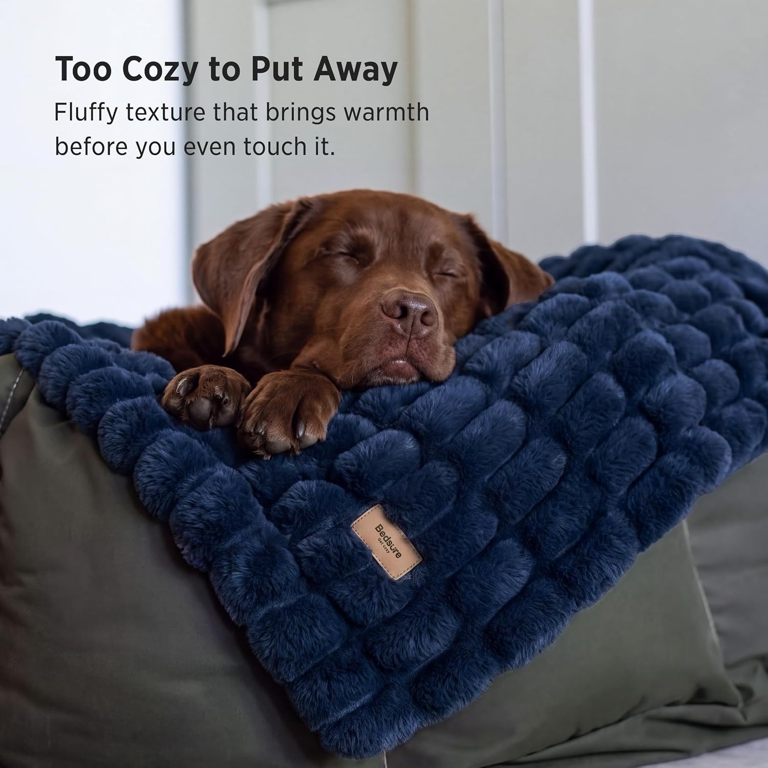 image:imageBedsure Soft DoubleSided Faux Fur Throw Blanket Light Brown 50x60Navy Blue
