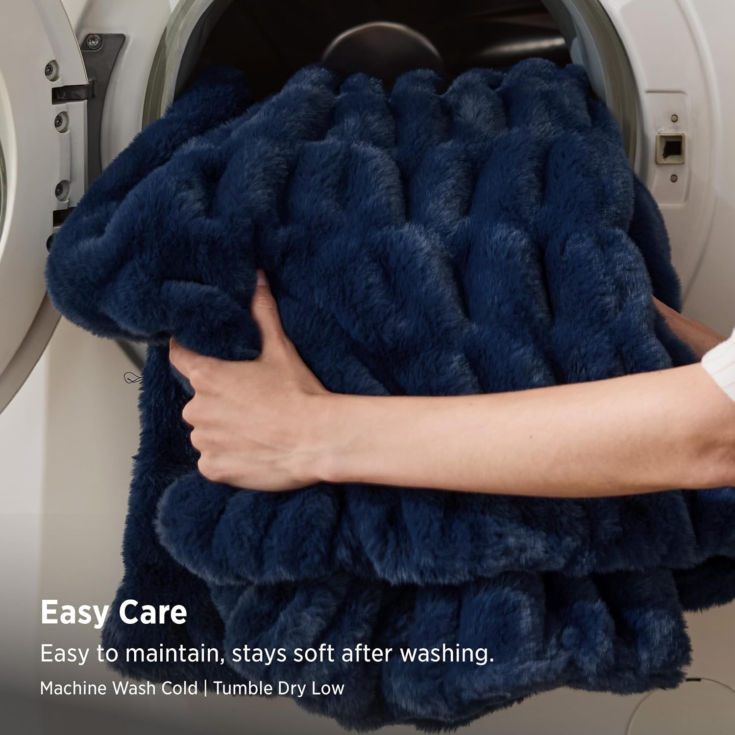 image:imageBedsure Soft DoubleSided Faux Fur Throw Blanket Light Brown 50x60Navy Blue