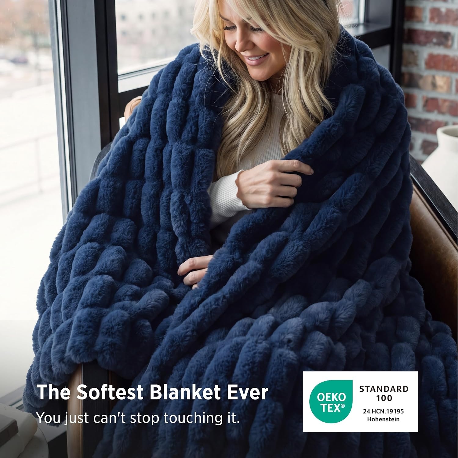 image:imageBedsure Soft DoubleSided Faux Fur Throw Blanket Light Brown 50x60Navy Blue