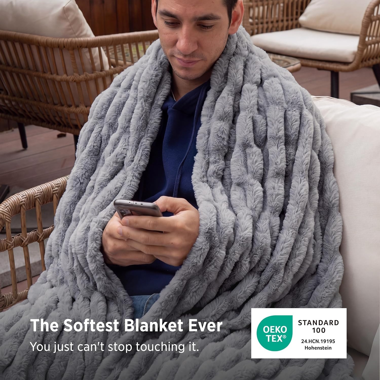 image:imageBedsure Soft DoubleSided Faux Fur Throw Blanket Light Brown 50x60Silver Grey