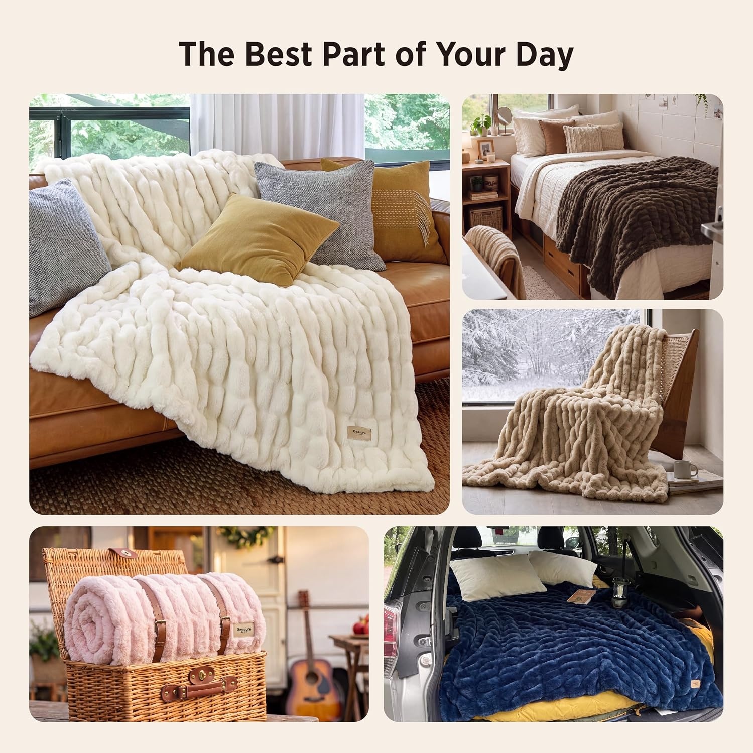 image:imageBedsure Soft DoubleSided Faux Fur Throw Blanket Light Brown 50x60Tiedye Grey