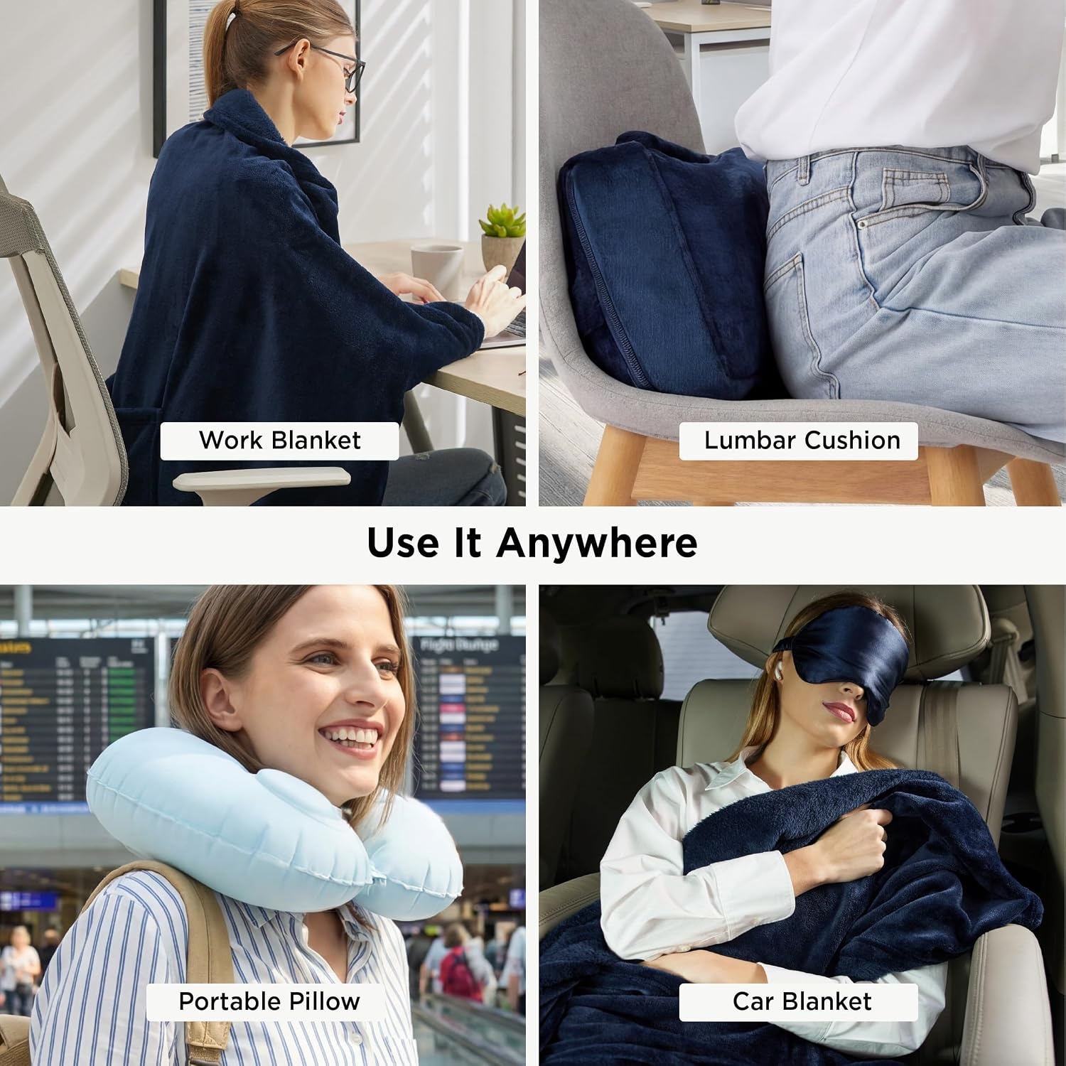 image:imageBedsure Travel Blanket Set with Inflatable Neck Pillow and Eye Mask PinkNavy