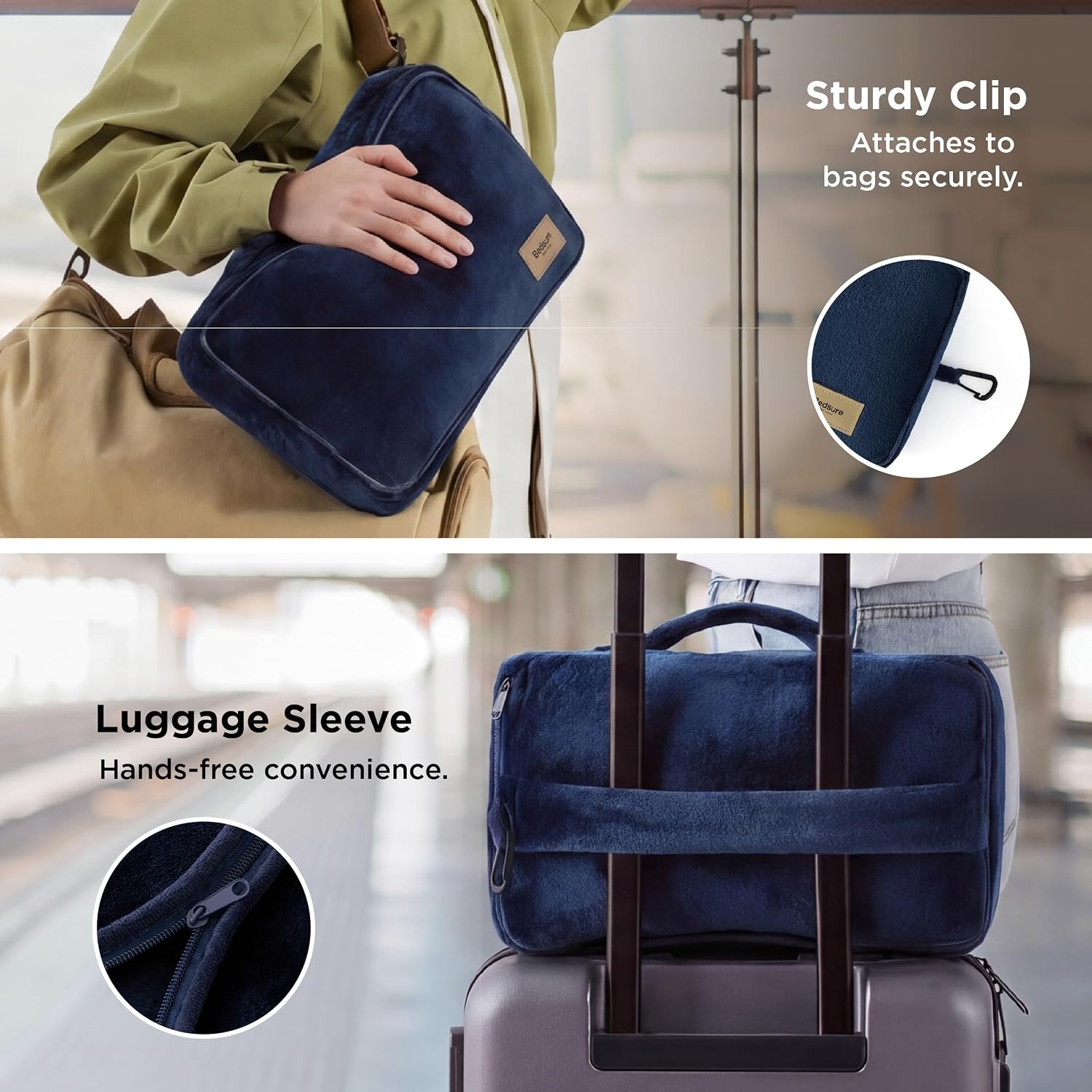 image:imageBedsure Travel Blanket Set with Inflatable Neck Pillow and Eye Mask PinkNavy