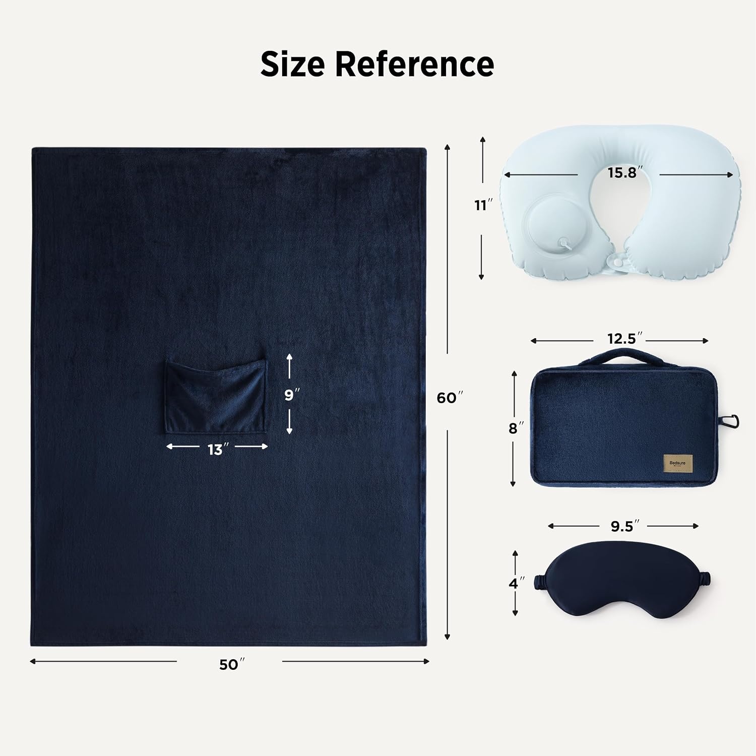 image:imageBedsure Travel Blanket Set with Inflatable Neck Pillow and Eye Mask PinkNavy