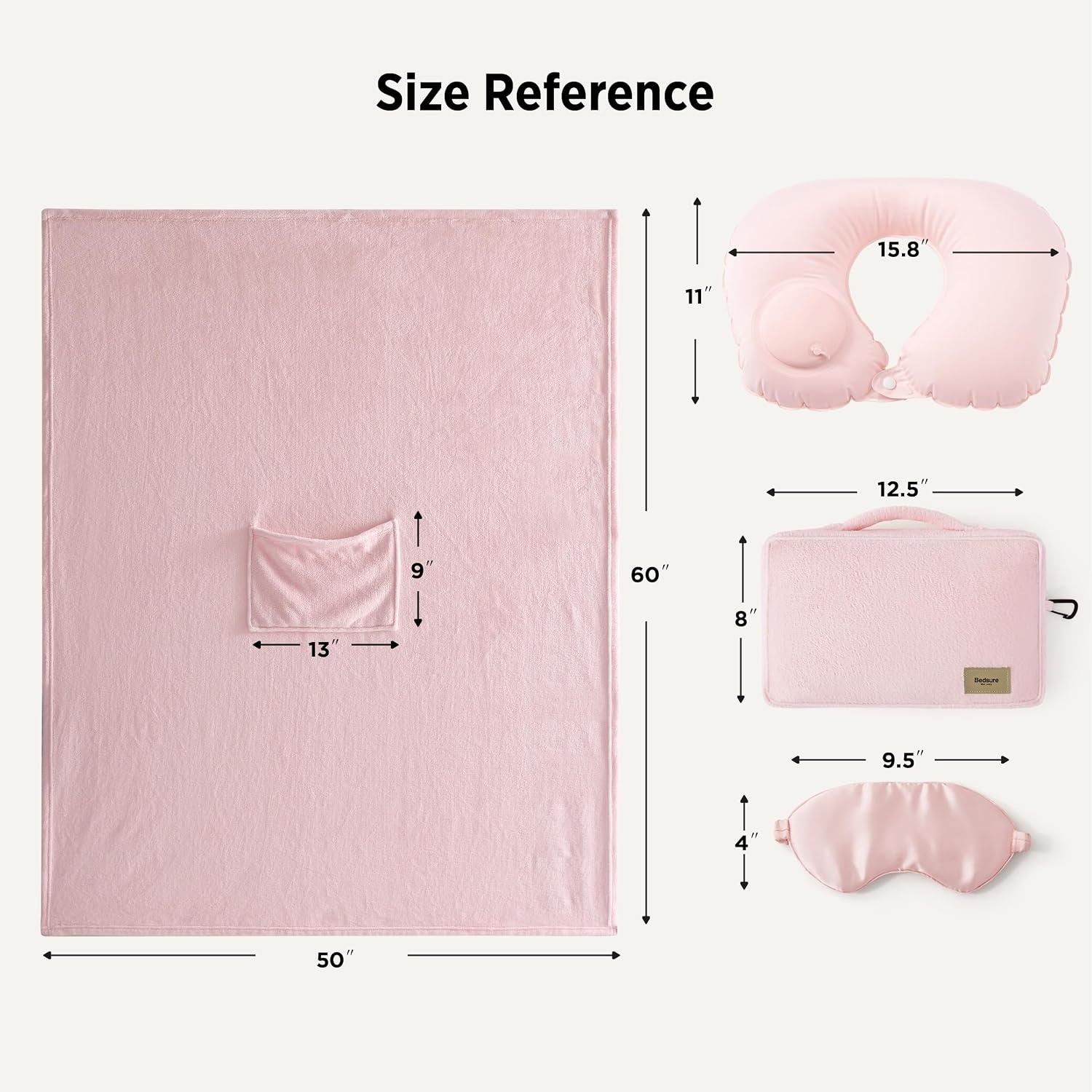 image:imageBedsure Travel Blanket Set with Inflatable Neck Pillow and Eye Mask PinkPink