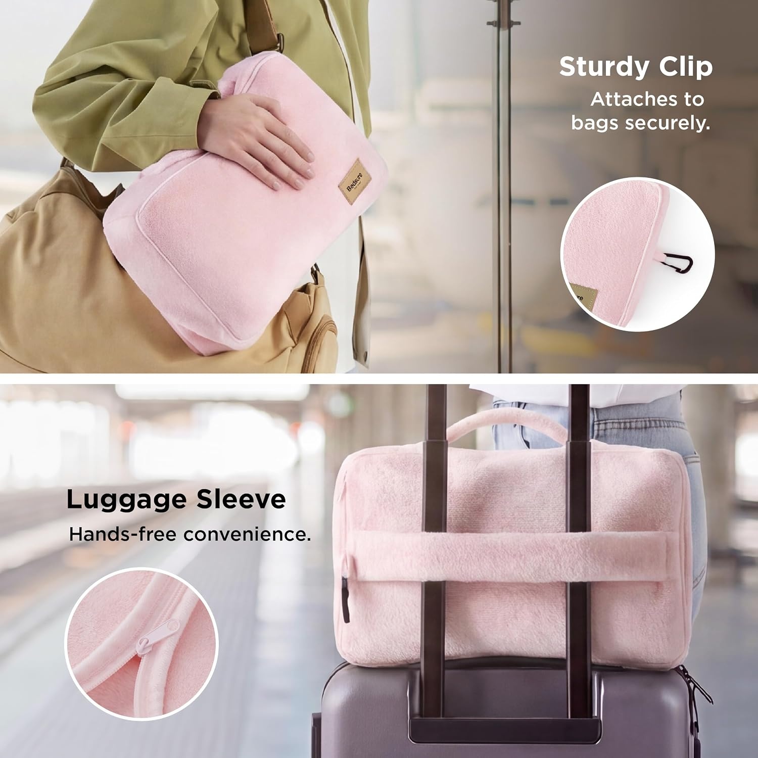 image:imageBedsure Travel Blanket Set with Inflatable Neck Pillow and Eye Mask PinkPink