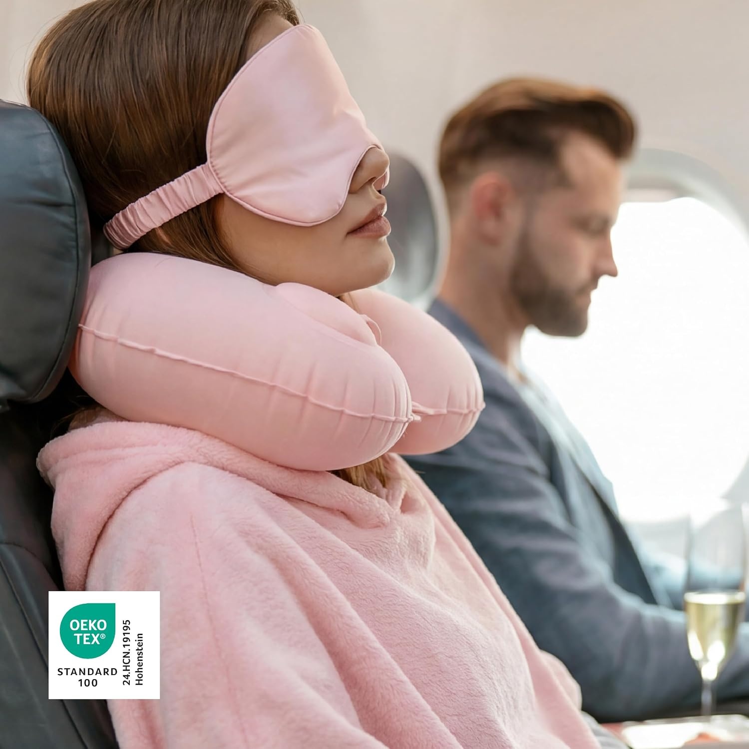 image:imageBedsure Travel Blanket Set with Inflatable Neck Pillow and Eye Mask PinkPink
