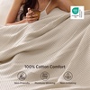 Bedsure GentleSoft 100% Cotton Blanket Queen Size for Bed – Breathable Lightweight and Soft for Summer, Basket Waffle Weave Woven Blankets, Home Decor Gift for Women, White, 90×90 inches(02 – Beige)