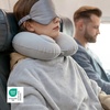 Bedsure Travel Blanket Set with Inflatable Neck Pillow and Eye Mask, Pink(Grey)