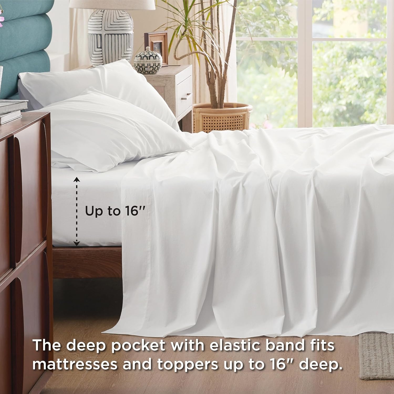 image:imageBedsure 100 Cotton Percale Sheets Twin Size Twin Sheets Set with Deep Pocket Up to 16 Inches Breathable amp Crirsp Soft Bedsheet amp Pillowcase Sets 3 Pieces Grey07 White