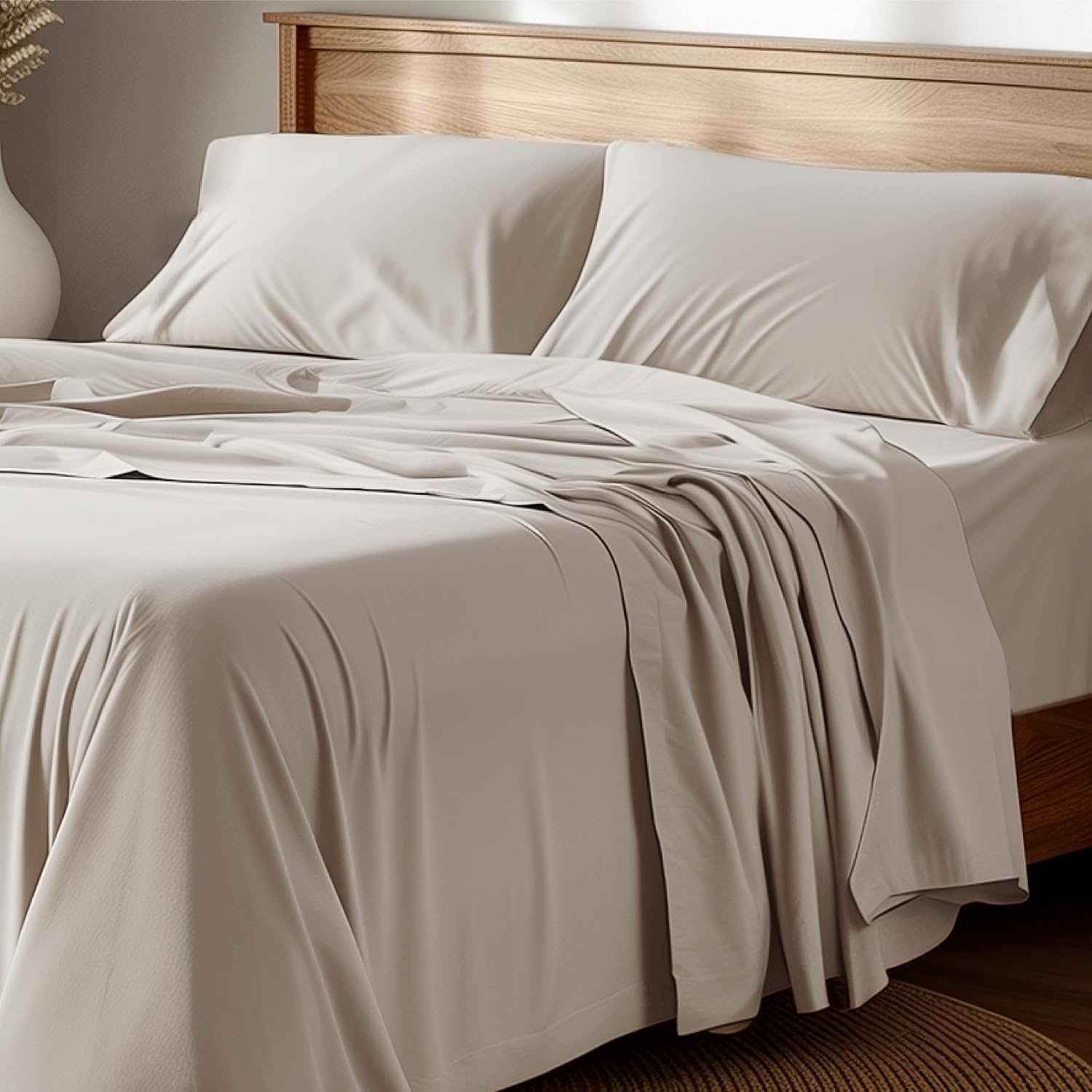 image:imageBedsure 100 Cotton Percale Sheets Twin Size Twin Sheets Set with Deep Pocket Up to 16 Inches Breathable amp Crirsp Soft Bedsheet amp Pillowcase Sets 3 Pieces Grey06 Linen