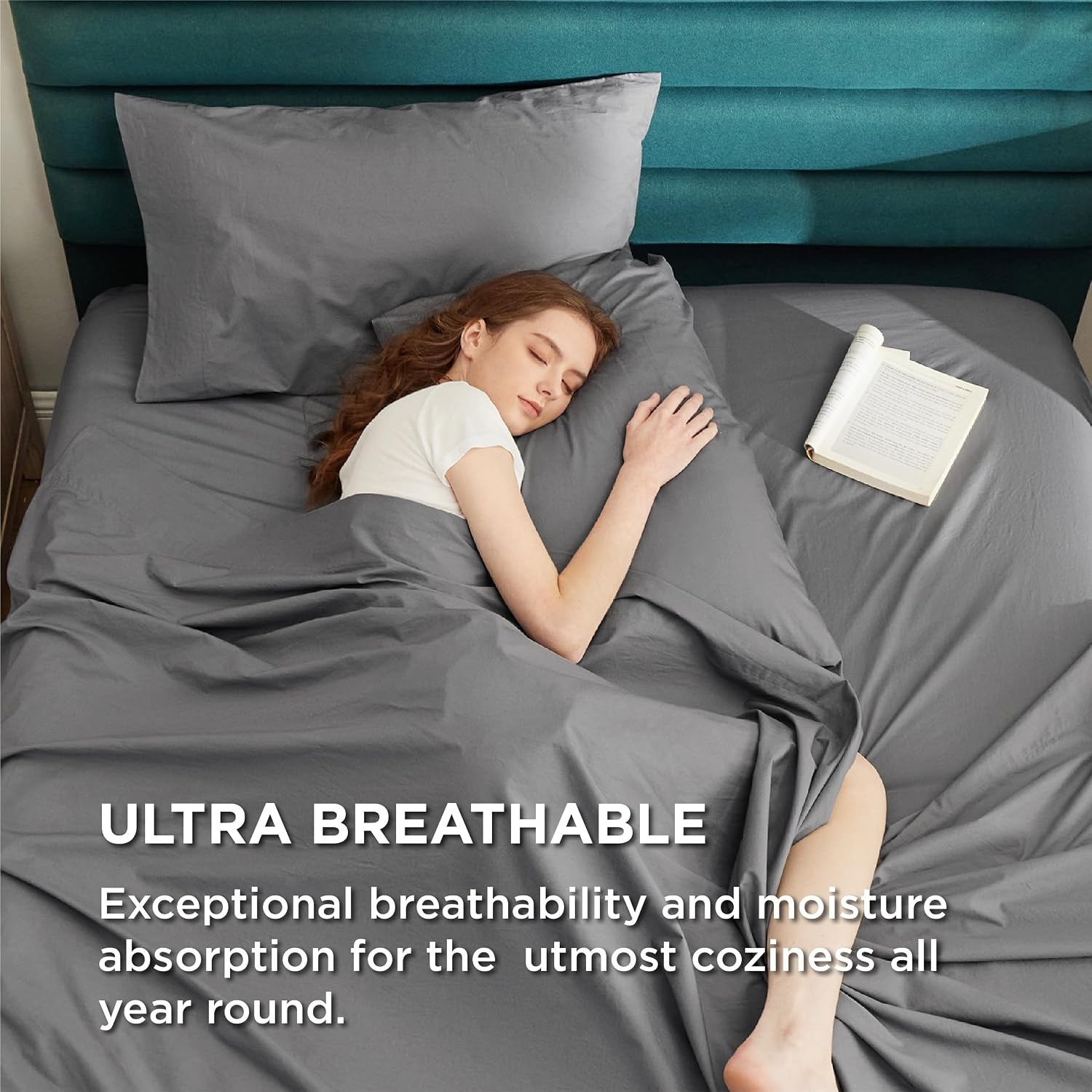image:imageBedsure 100 Cotton Percale Sheets Twin Size Twin Sheets Set with Deep Pocket Up to 16 Inches Breathable amp Crirsp Soft Bedsheet amp Pillowcase Sets 3 Pieces Grey02 Dark Grey