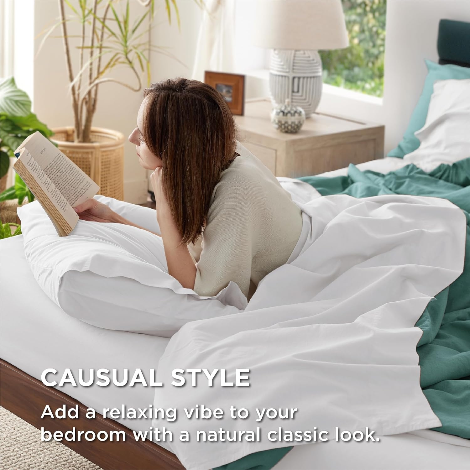 image:imageBedsure 100 Cotton Percale Sheets Twin Size Twin Sheets Set with Deep Pocket Up to 16 Inches Breathable amp Crirsp Soft Bedsheet amp Pillowcase Sets 3 Pieces Grey07 White