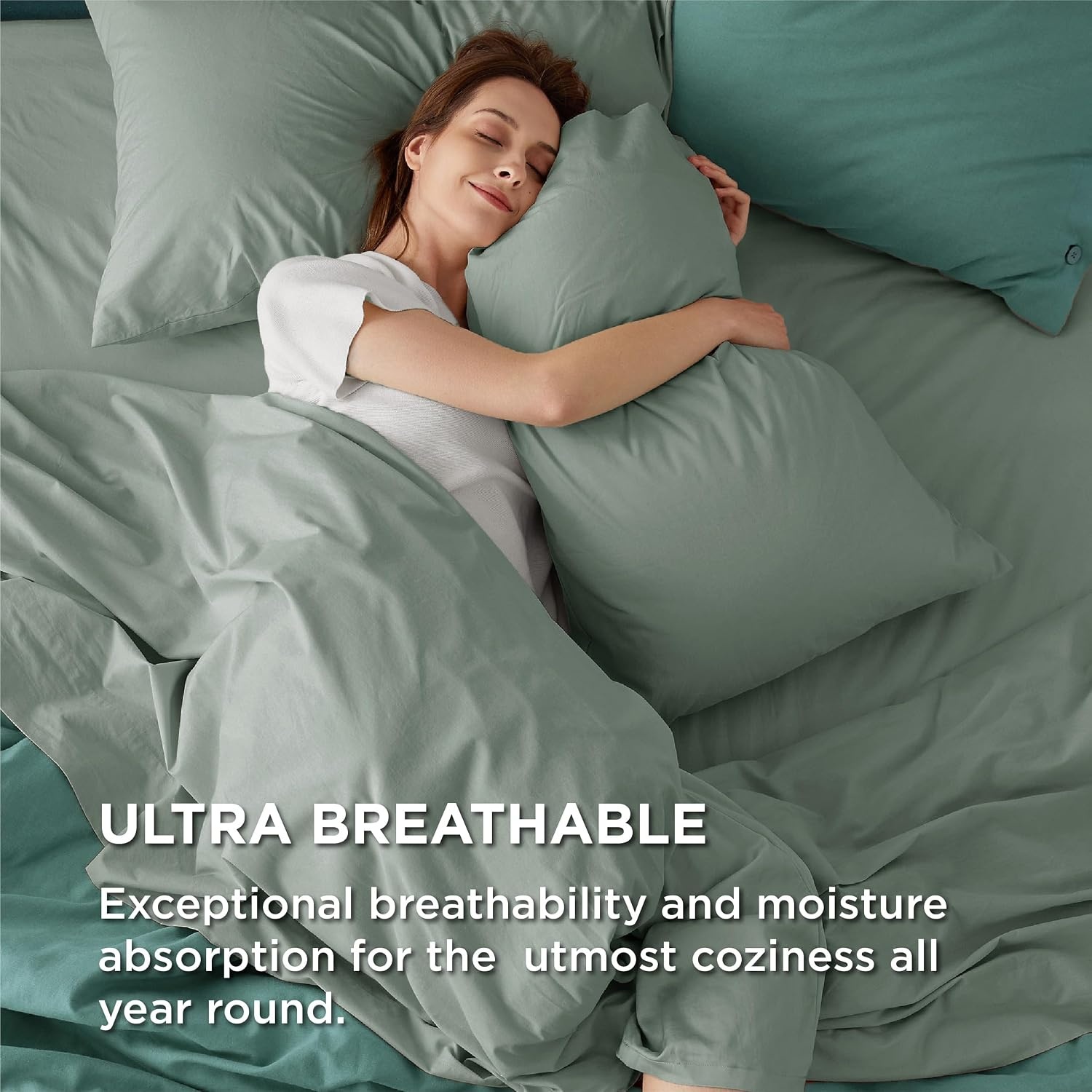 image:imageBedsure 100 Cotton Percale Sheets Twin Size Twin Sheets Set with Deep Pocket Up to 16 Inches Breathable amp Crirsp Soft Bedsheet amp Pillowcase Sets 3 Pieces Grey03 Sage Green