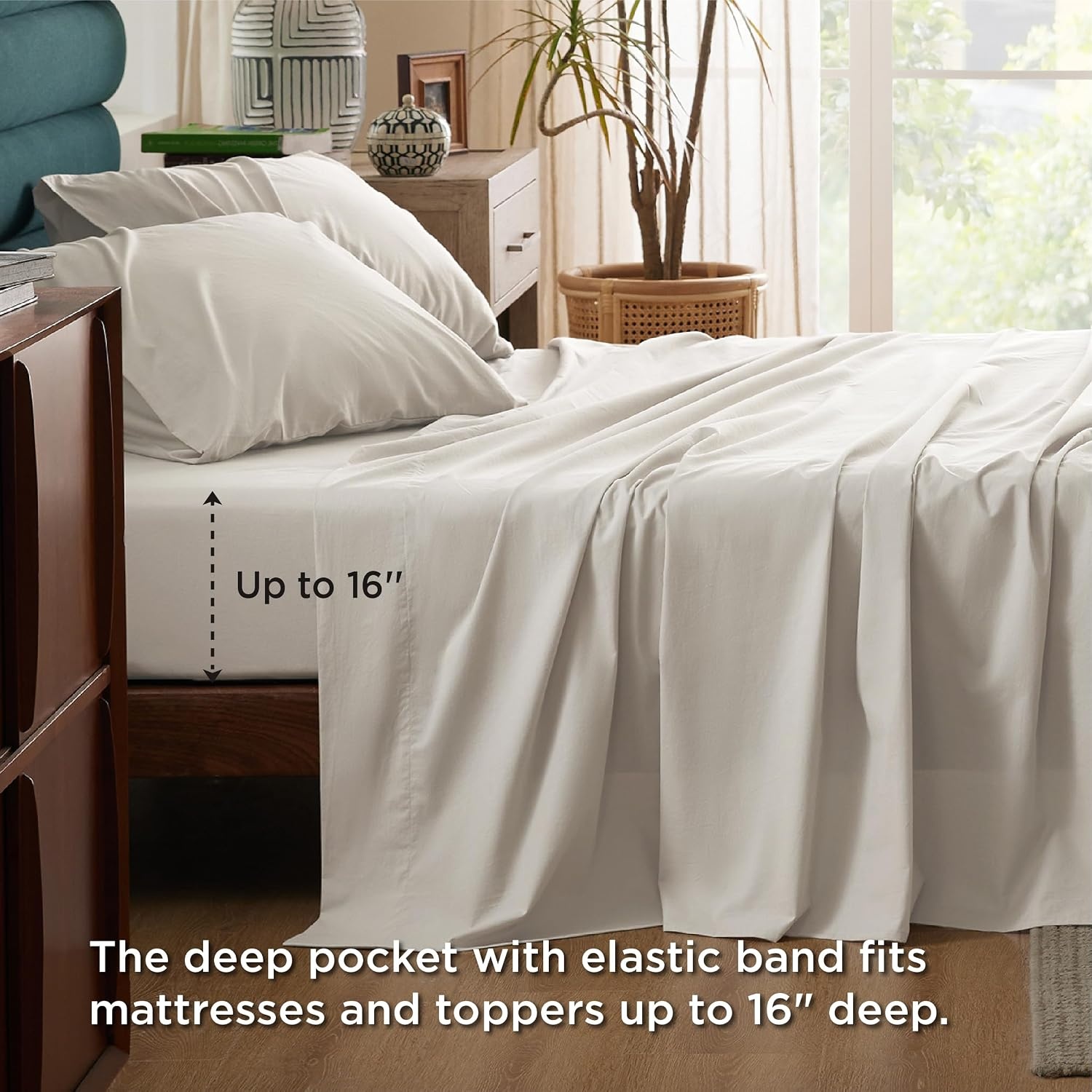 image:imageBedsure 100 Cotton Percale Sheets Twin Size Twin Sheets Set with Deep Pocket Up to 16 Inches Breathable amp Crirsp Soft Bedsheet amp Pillowcase Sets 3 Pieces Grey06 Linen
