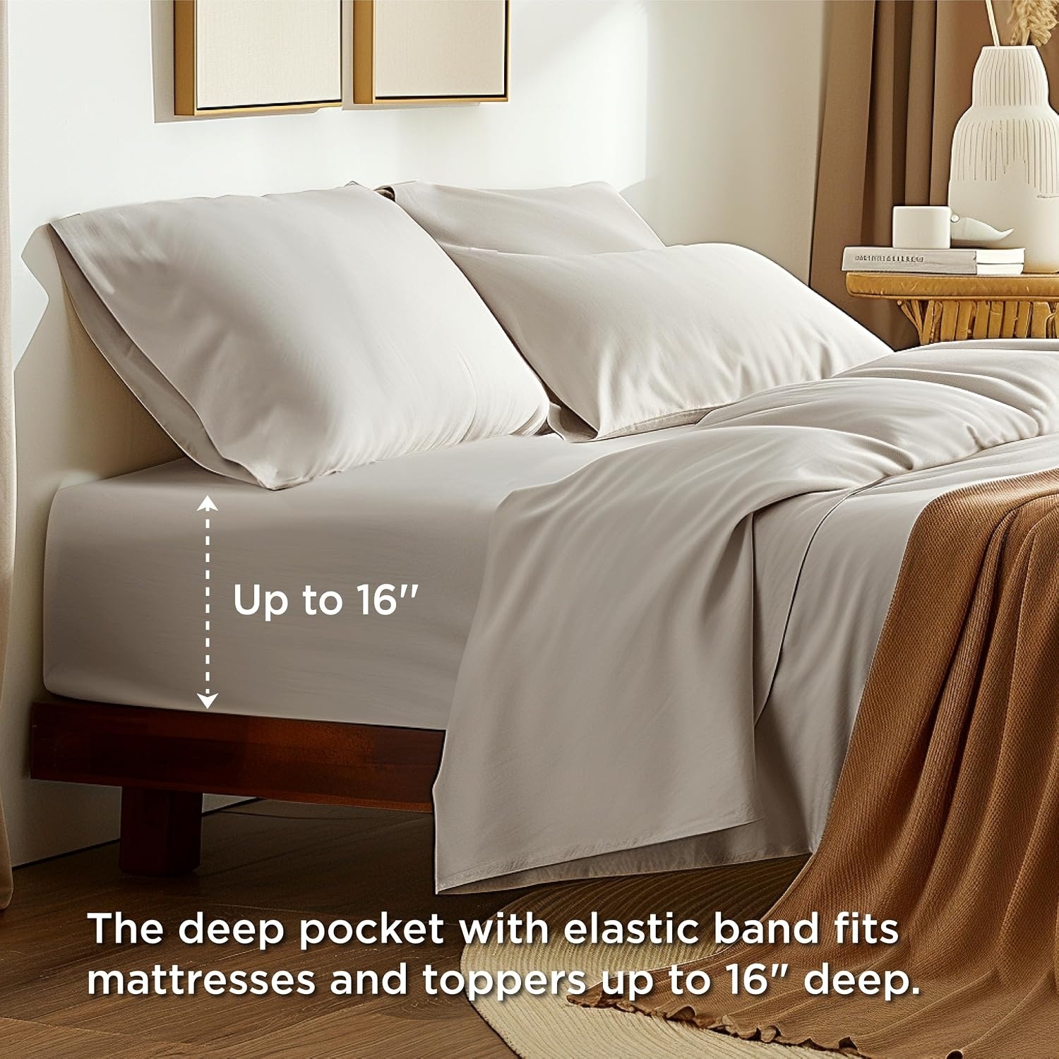 image:imageBedsure 100 Cotton Percale Sheets Twin Size Twin Sheets Set with Deep Pocket Up to 16 Inches Breathable amp Crirsp Soft Bedsheet amp Pillowcase Sets 3 Pieces Grey06 Linen