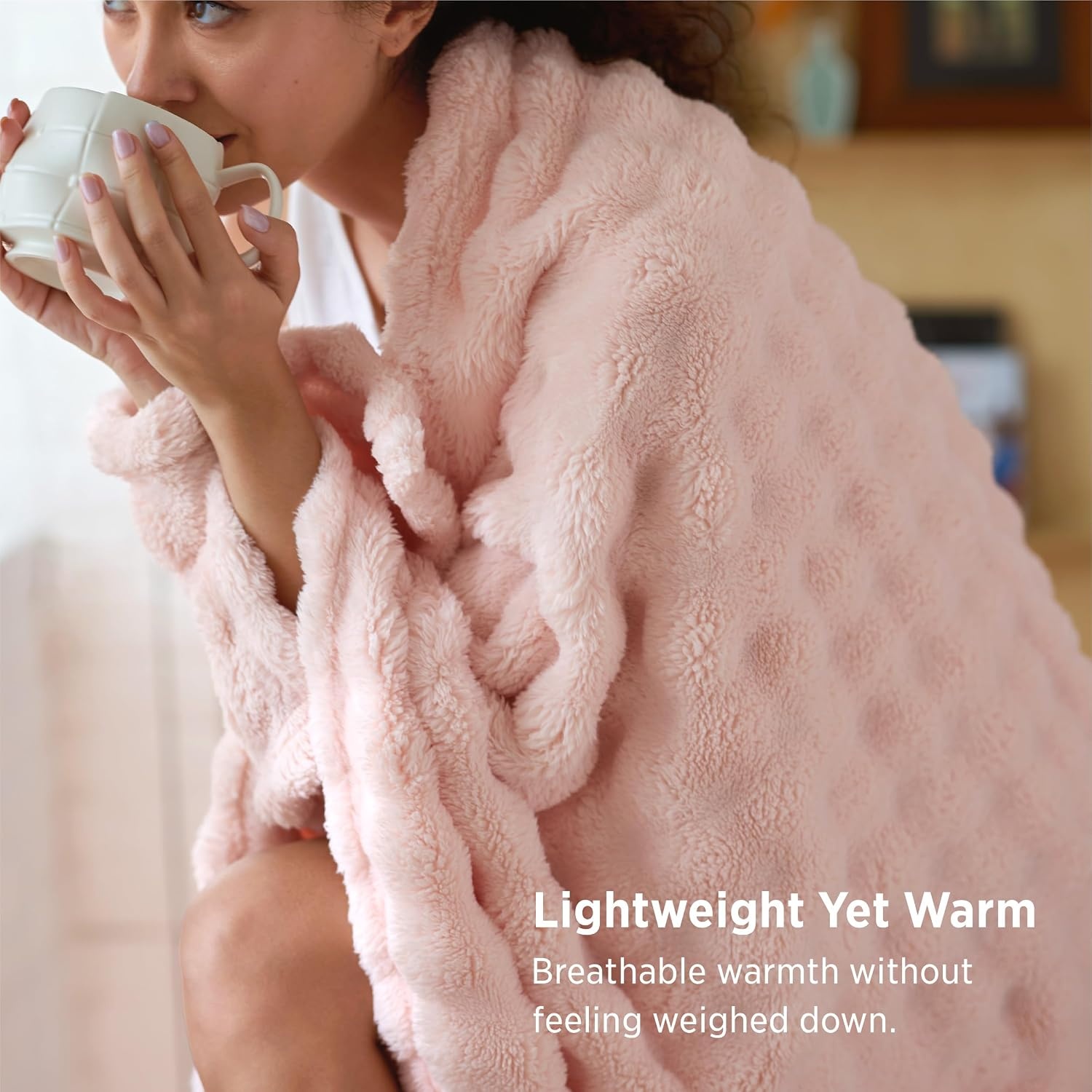 image:imageBedsure 3D Cloud Bubble Fleece Twin Blanket for Bed Burnt Orange 608002 Light Pink