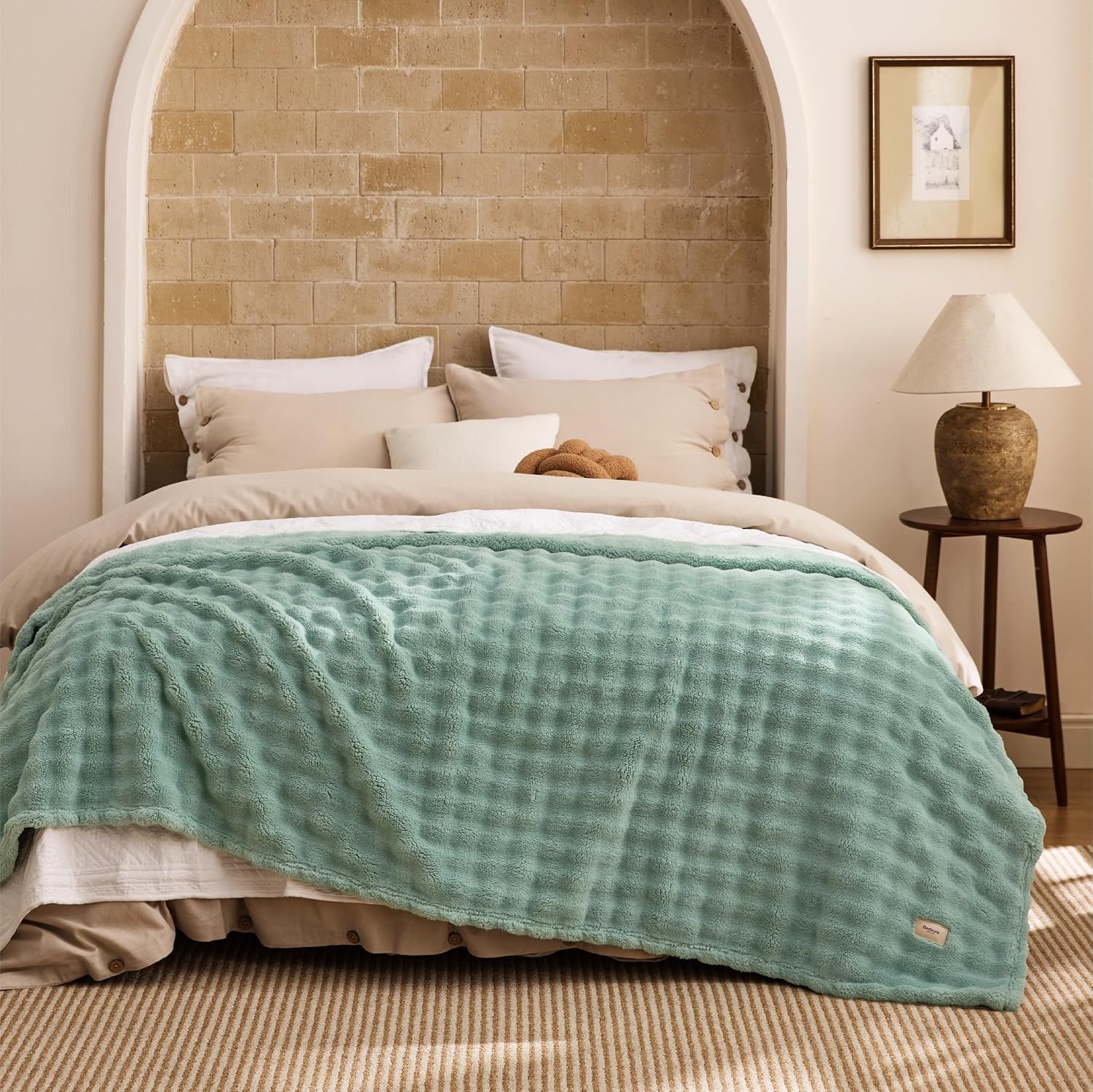 image:imageBedsure 3D Cloud Bubble Fleece Twin Blanket for Bed Burnt Orange 608005 Sage Green