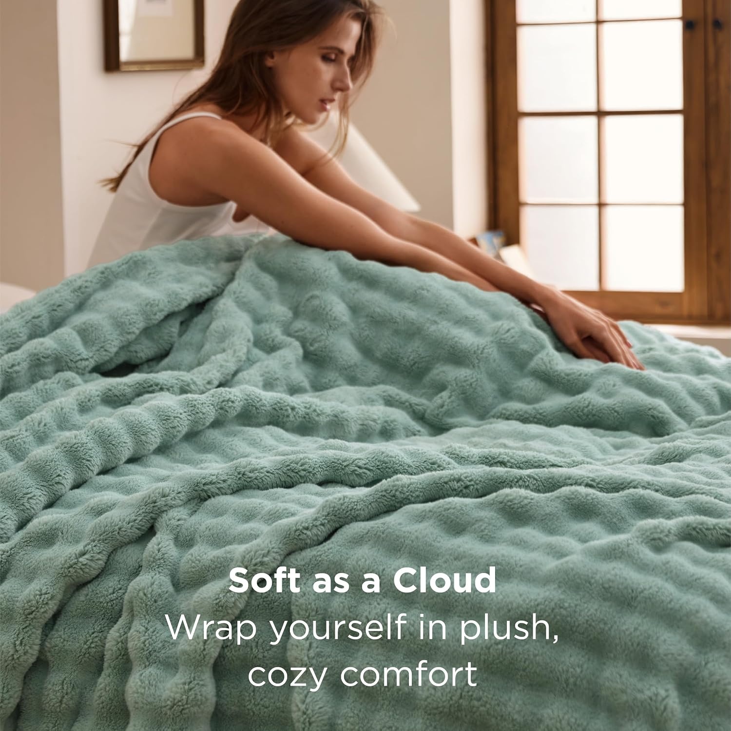 image:imageBedsure 3D Cloud Bubble Fleece Twin Blanket for Bed Burnt Orange 608005 Sage Green