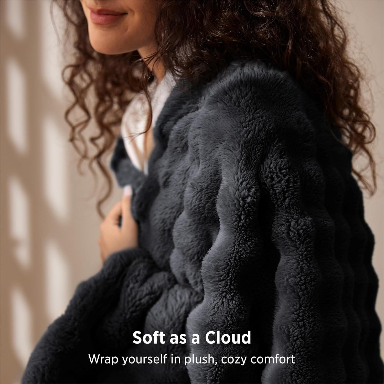 image:imageBedsure 3D Cloud Bubble Fleece Twin Blanket for Bed Burnt Orange 6080Black