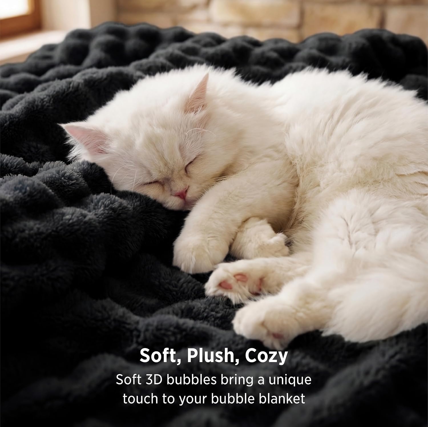 image:imageBedsure 3D Cloud Bubble Fleece Twin Blanket for Bed Burnt Orange 6080Black