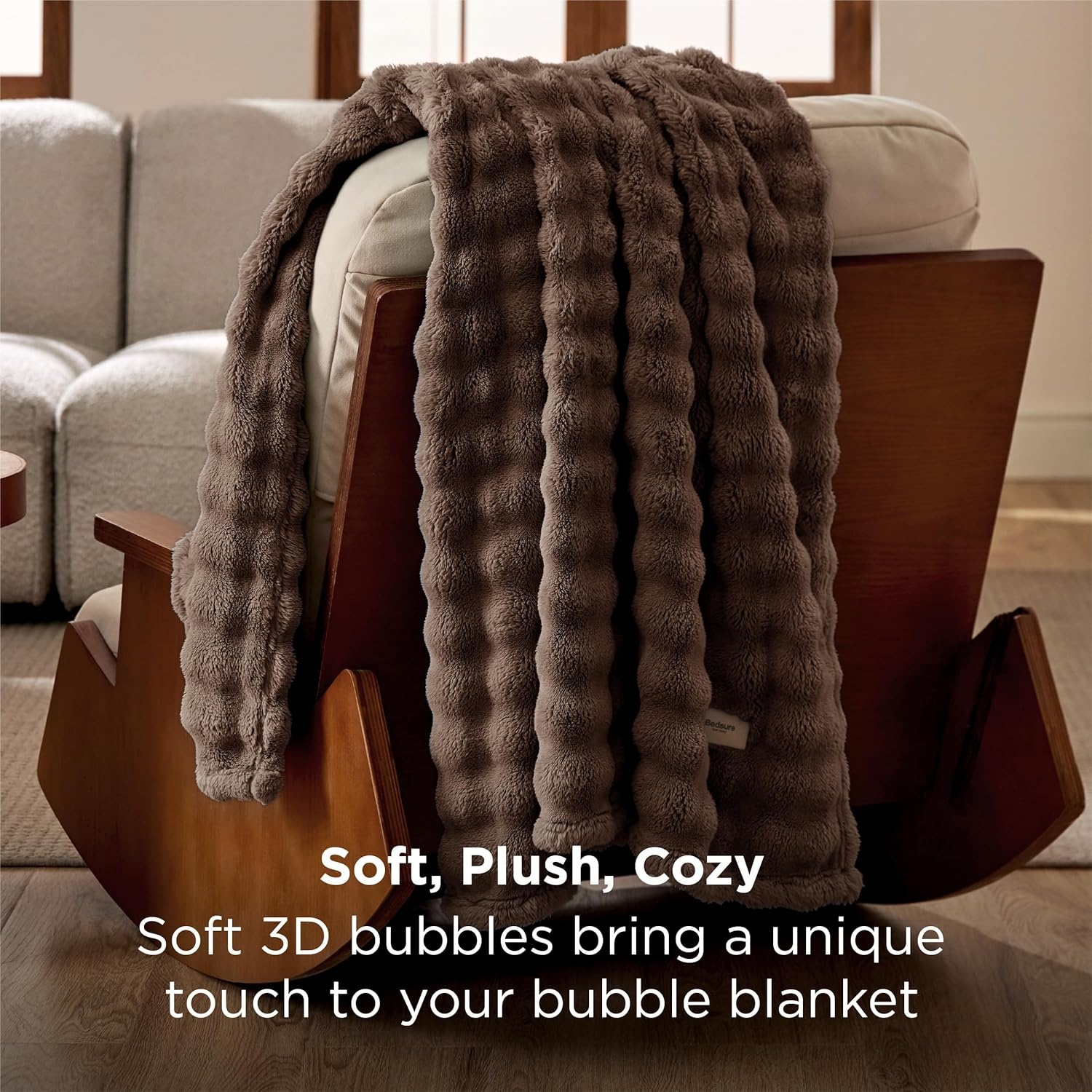 image:imageBedsure 3D Cloud Bubble Fleece Twin Blanket for Bed Burnt Orange 6080Brown