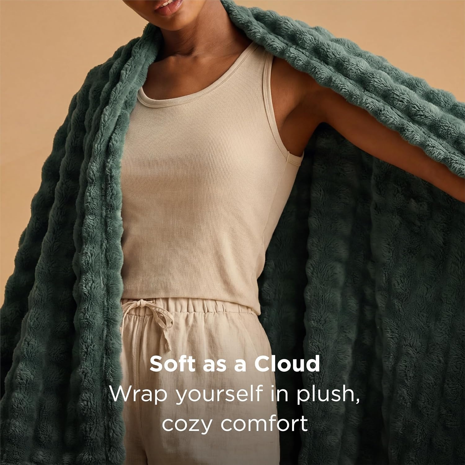 image:imageBedsure 3D Cloud Bubble Fleece Twin Blanket for Bed Burnt Orange 6080Dark Green