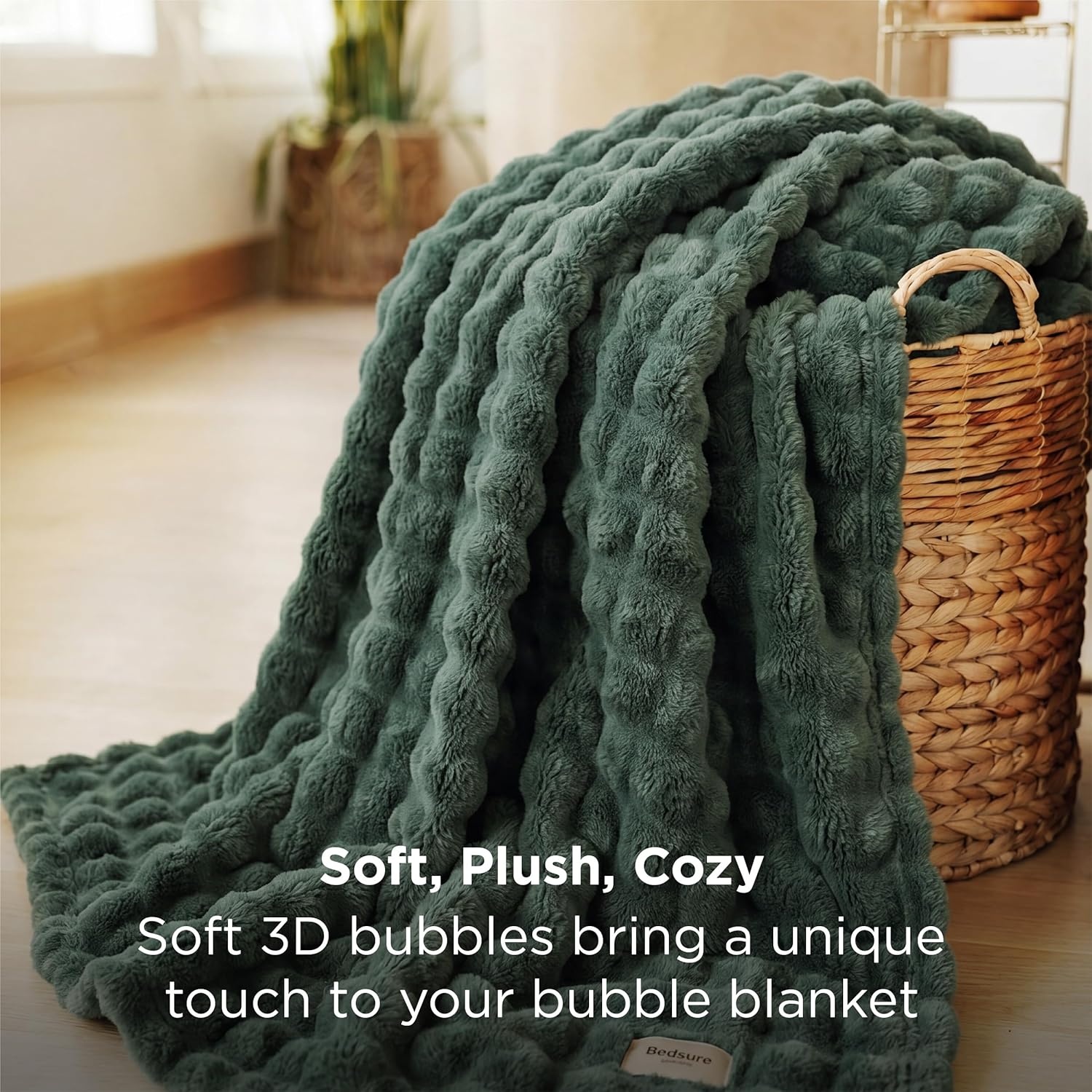 image:imageBedsure 3D Cloud Bubble Fleece Twin Blanket for Bed Burnt Orange 6080Dark Green