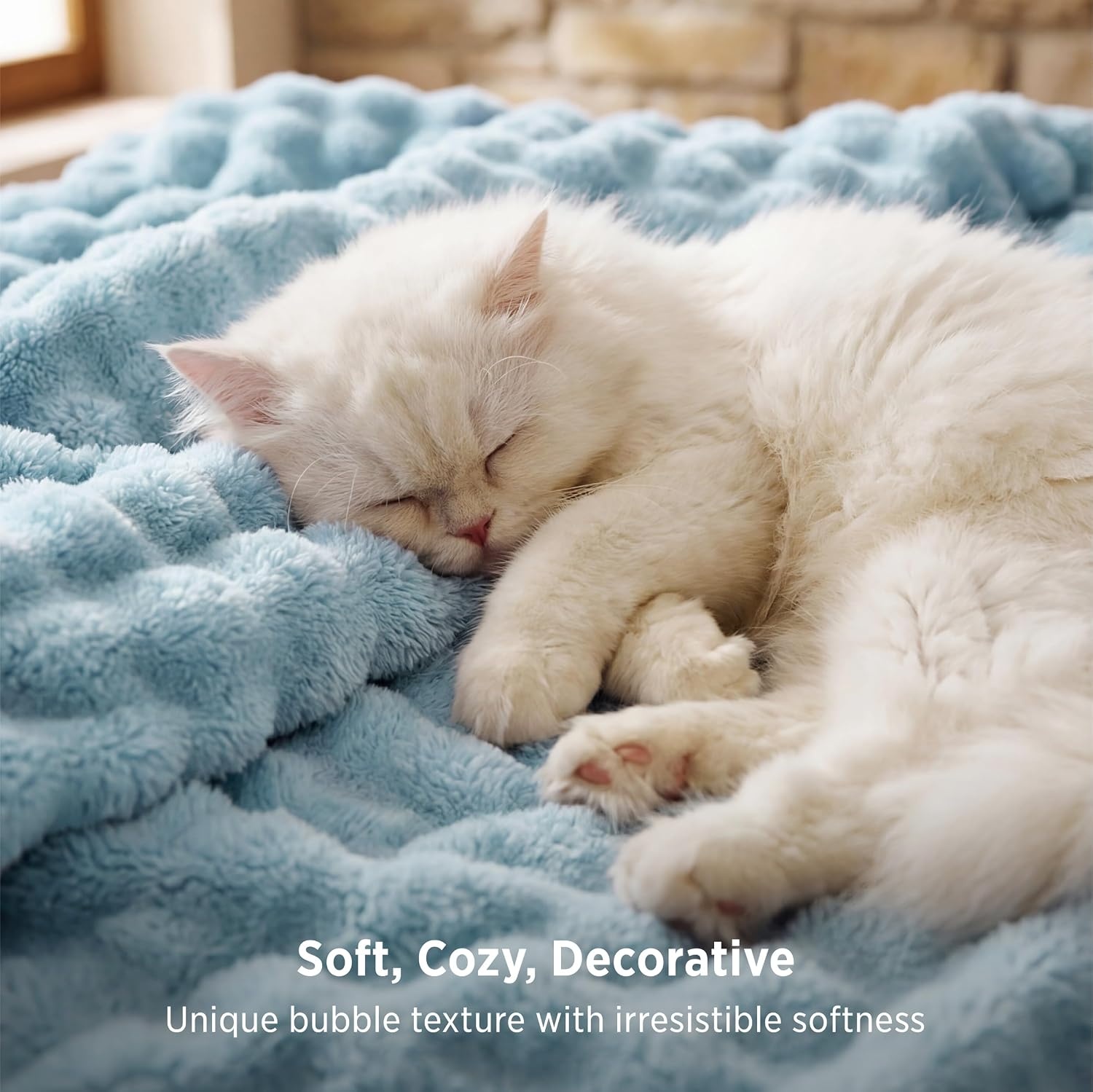 image:imageBedsure 3D Cloud Bubble Fleece Twin Blanket for Bed Burnt Orange 6080Light Blue