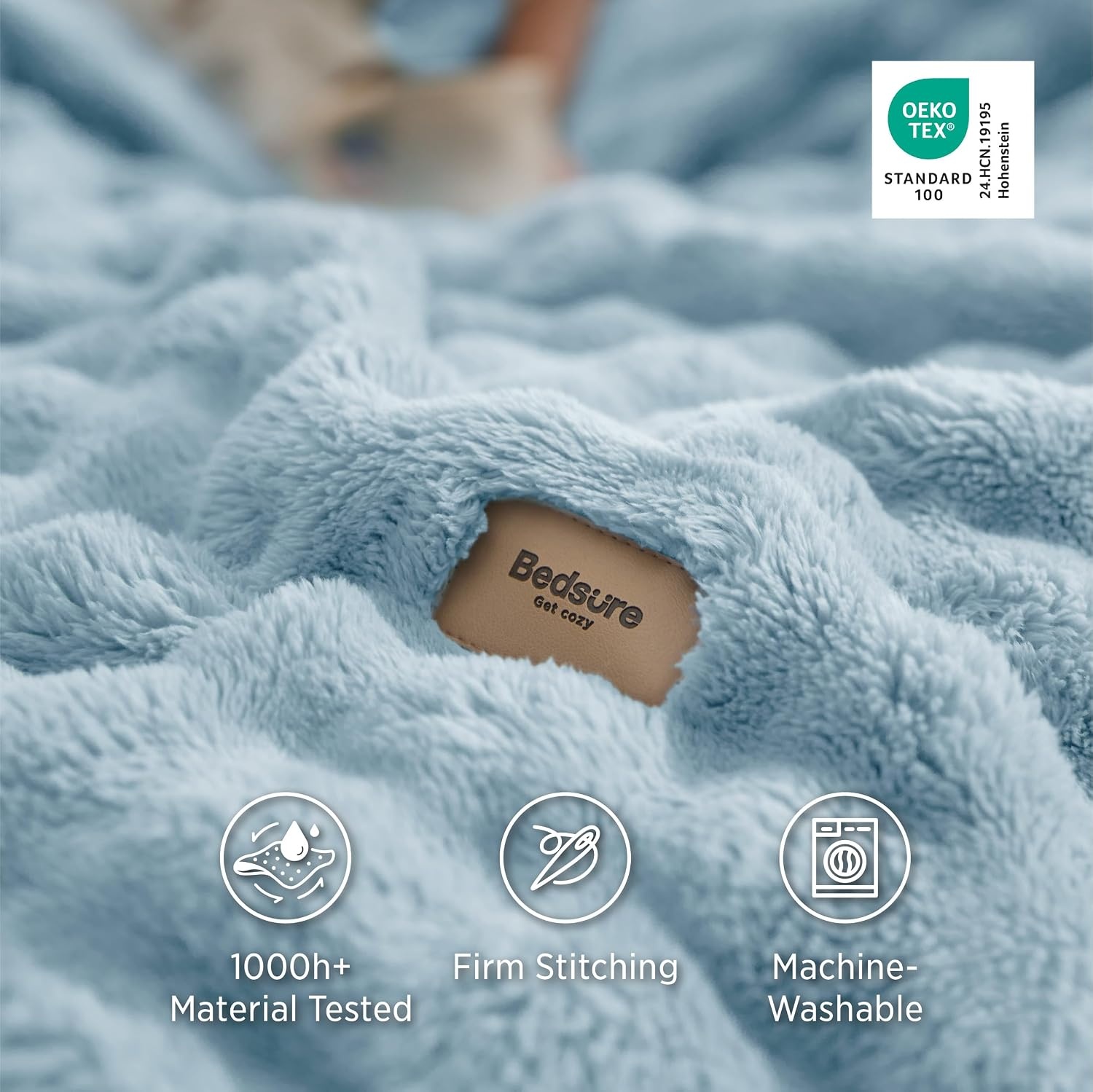 image:imageBedsure 3D Cloud Bubble Fleece Twin Blanket for Bed Burnt Orange 6080Light Blue