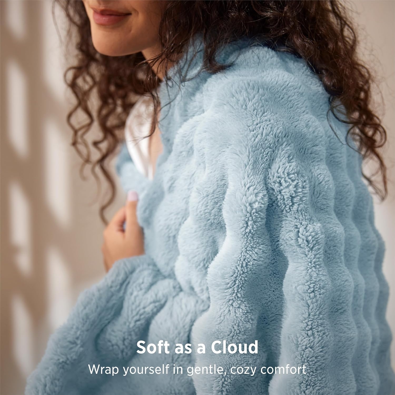 image:imageBedsure 3D Cloud Bubble Fleece Twin Blanket for Bed Burnt Orange 6080Light Blue