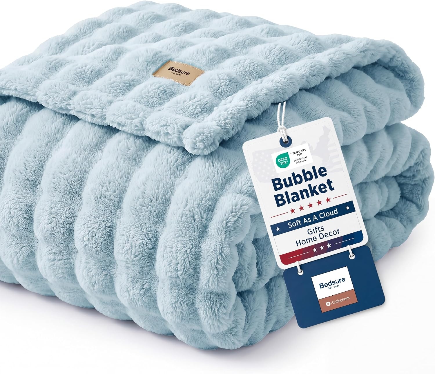 image:imageBedsure 3D Cloud Bubble Fleece Twin Blanket for Bed Burnt Orange 6080Light Blue