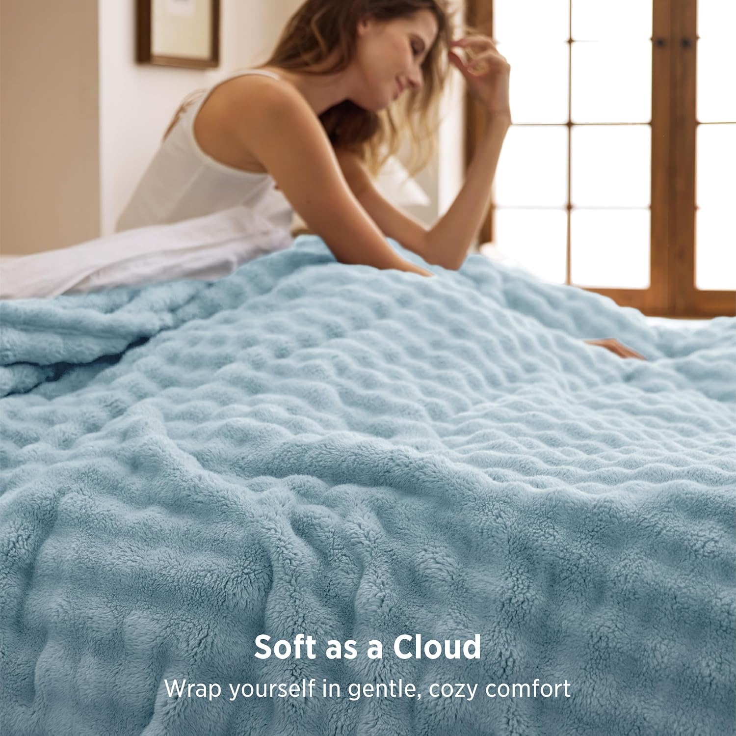 image:imageBedsure 3D Cloud Bubble Fleece Twin Blanket for Bed Burnt Orange 6080Light Blue
