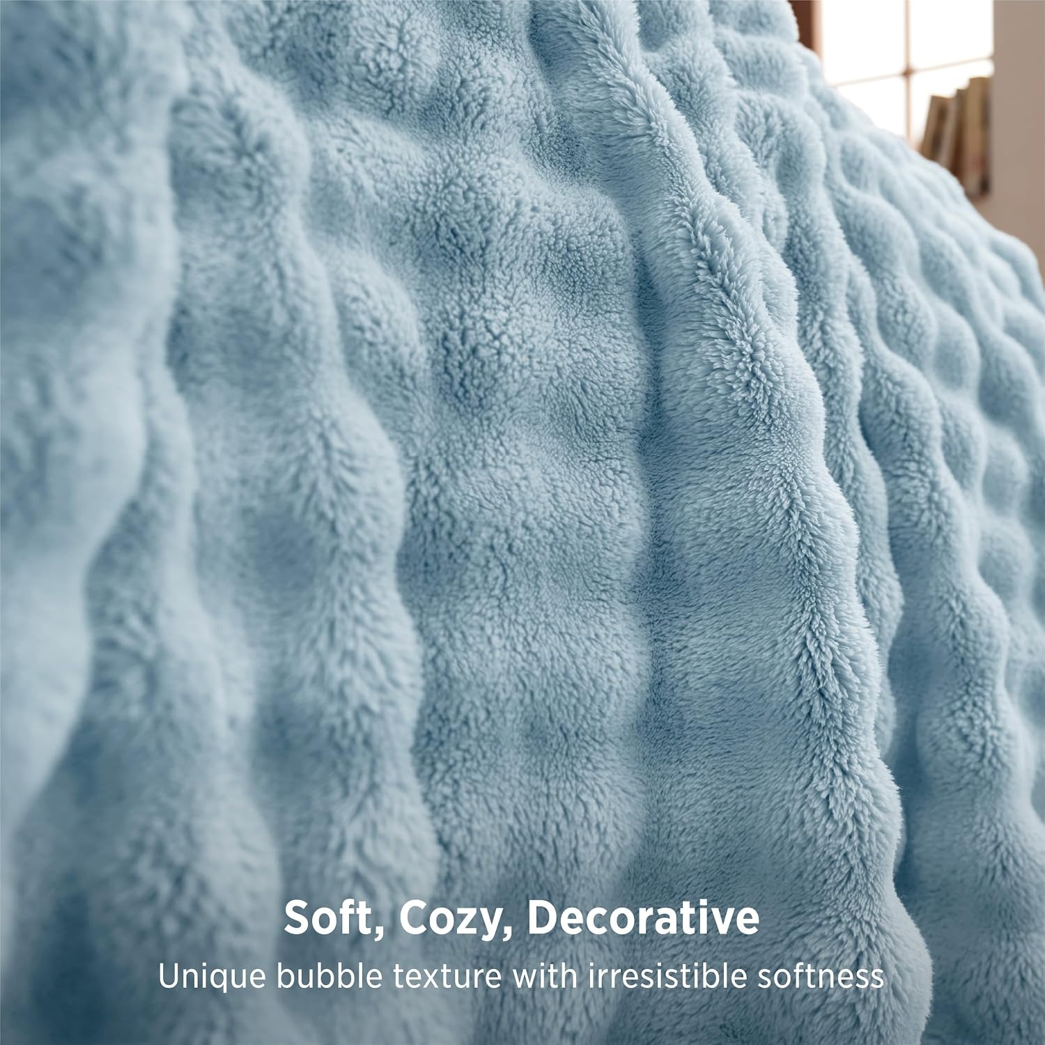 image:imageBedsure 3D Cloud Bubble Fleece Twin Blanket for Bed Burnt Orange 6080Light Blue