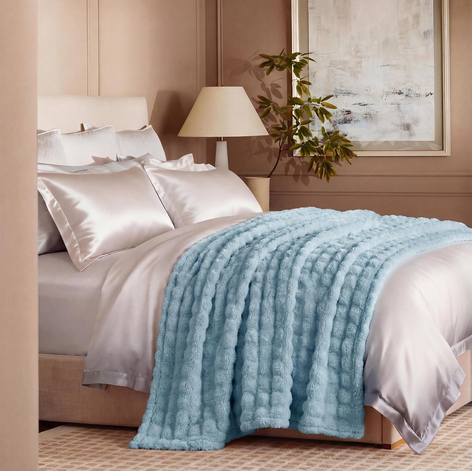 image:imageBedsure 3D Cloud Bubble Fleece Twin Blanket for Bed Burnt Orange 6080Light Blue
