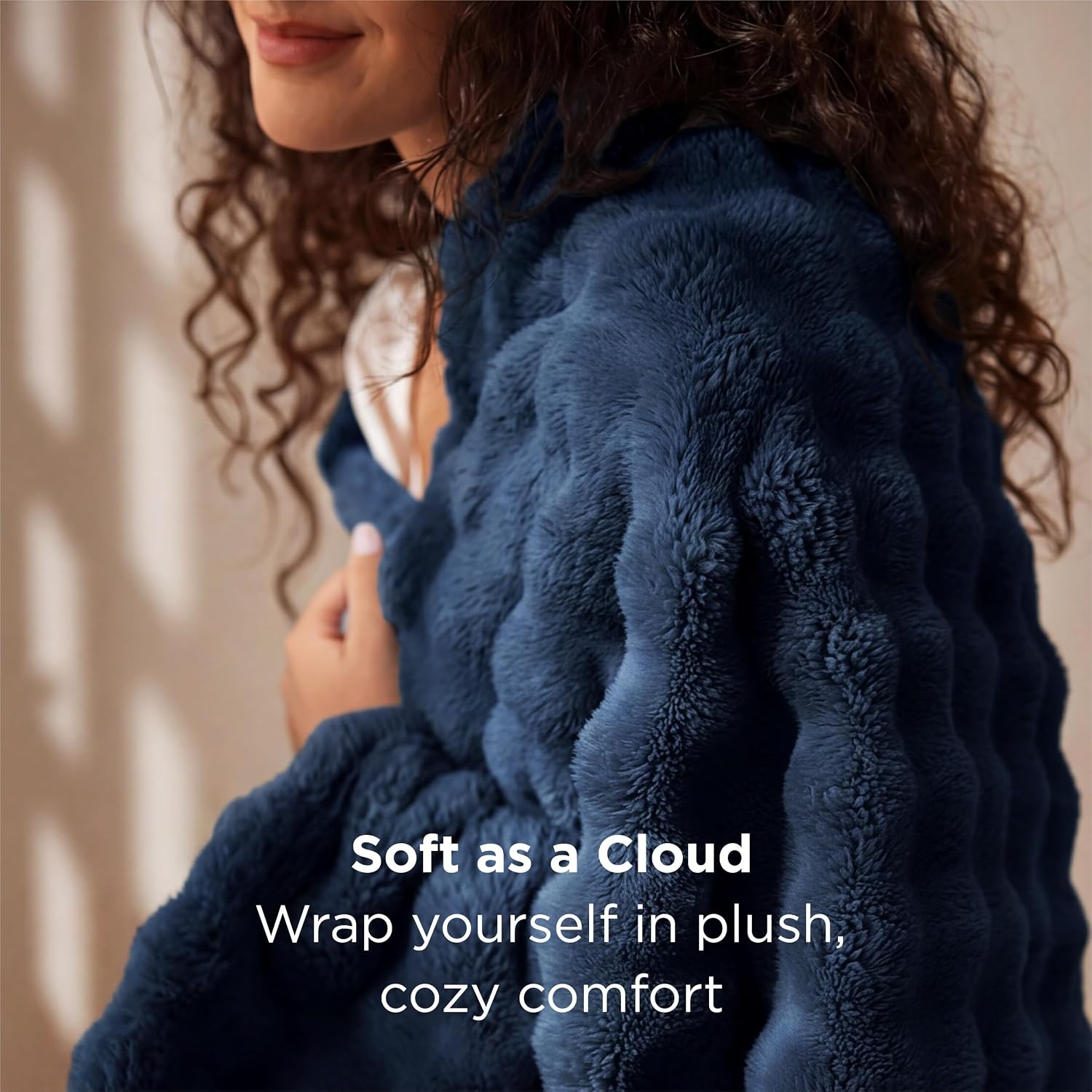 image:imageBedsure 3D Cloud Bubble Fleece Twin Blanket for Bed Burnt Orange 6080Navy Blue