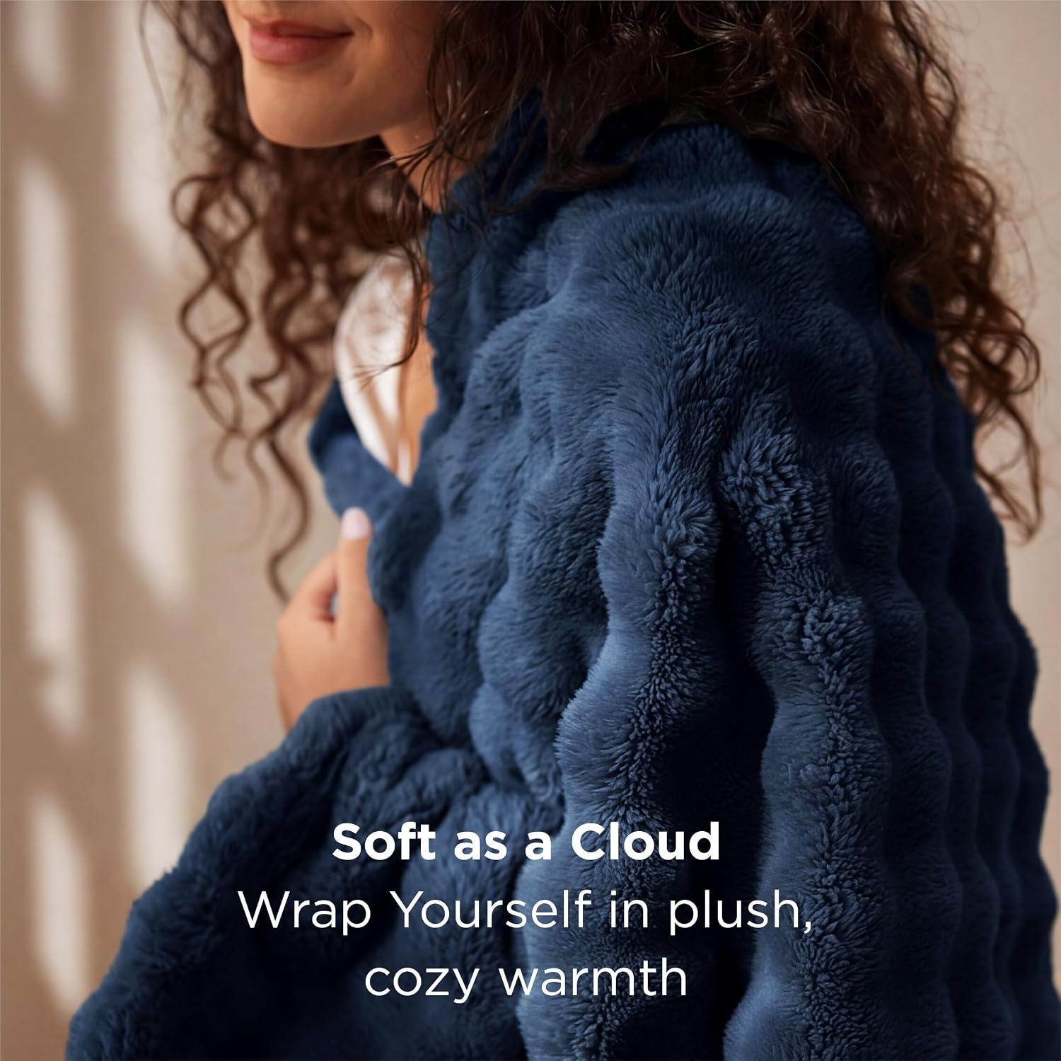 image:imageBedsure 3D Cloud Bubble Fleece Twin Blanket for Bed Burnt Orange 6080Navy Blue