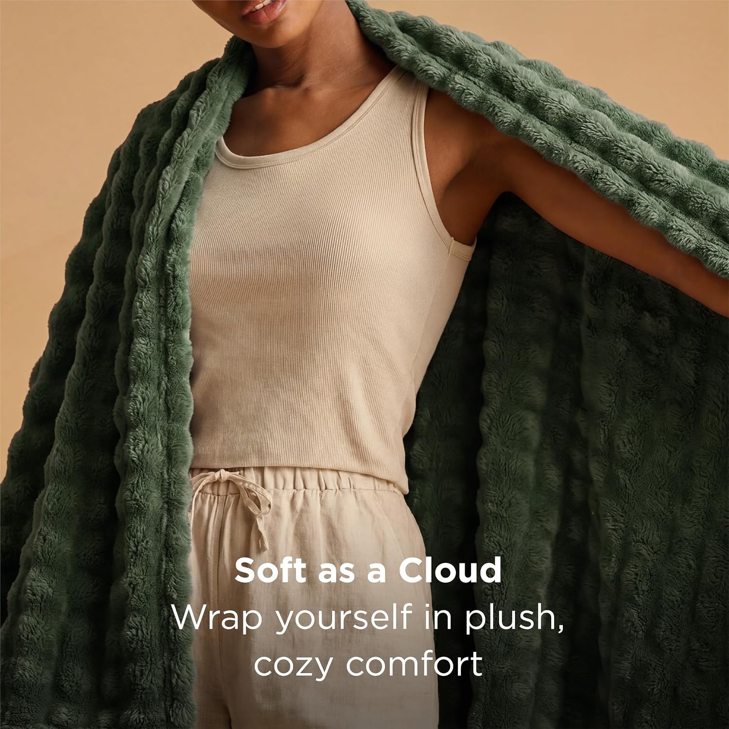 image:imageBedsure 3D Cloud Bubble Fleece Twin Blanket for Bed Burnt Orange 6080Olive Green