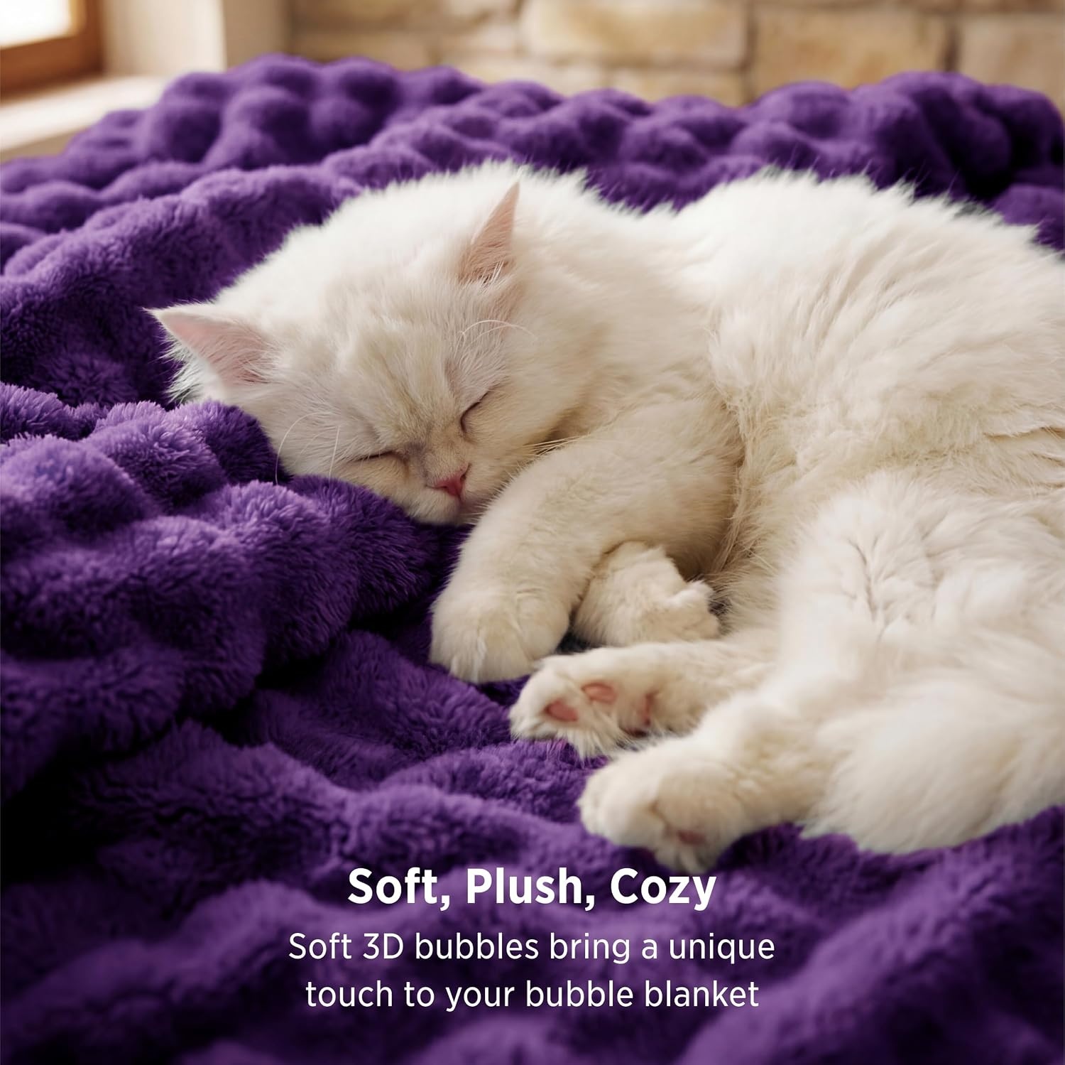 image:imageBedsure 3D Cloud Bubble Fleece Twin Blanket for Bed Burnt Orange 6080Purple