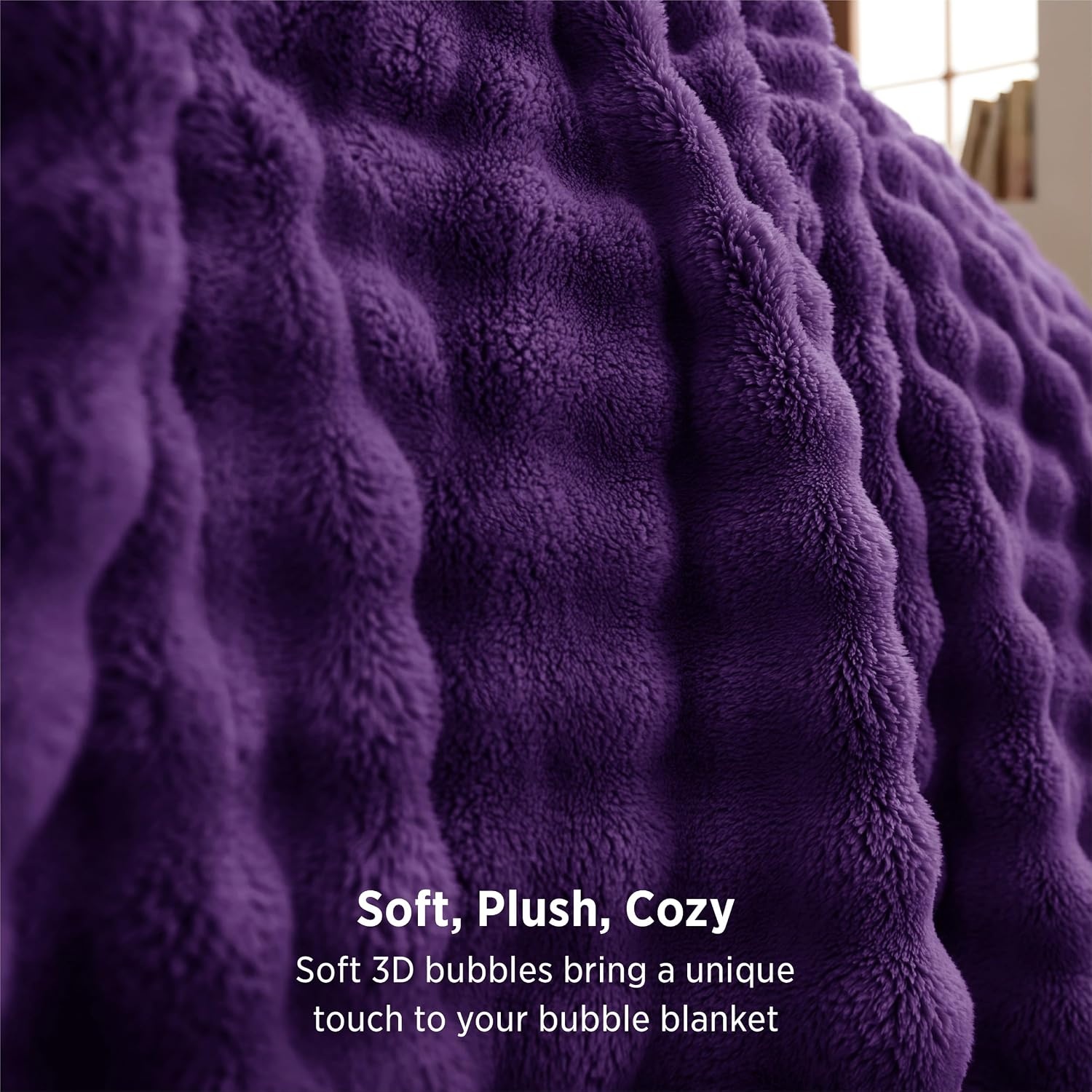 image:imageBedsure 3D Cloud Bubble Fleece Twin Blanket for Bed Burnt Orange 6080Purple