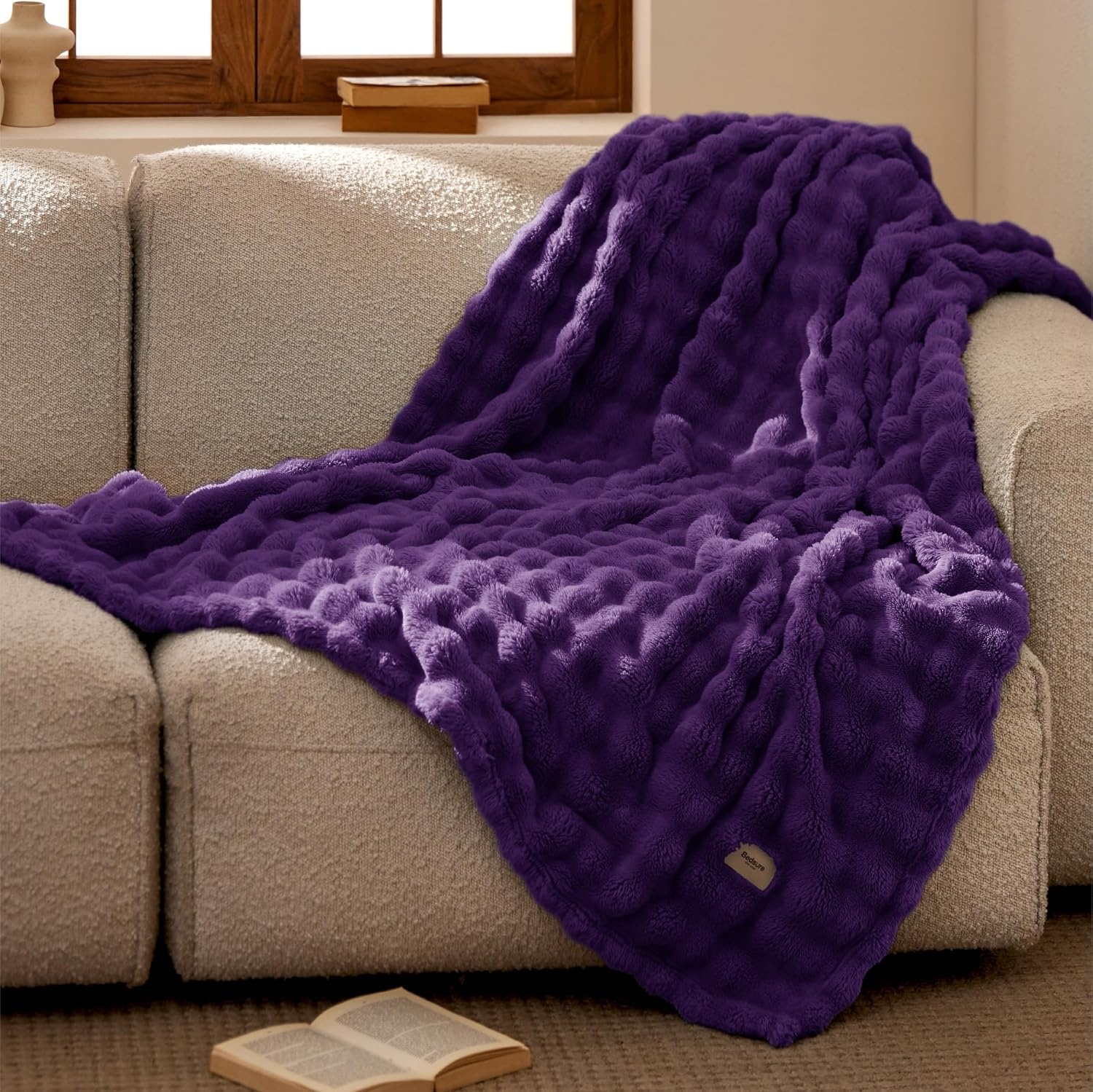 image:imageBedsure 3D Cloud Bubble Fleece Twin Blanket for Bed Burnt Orange 6080Purple