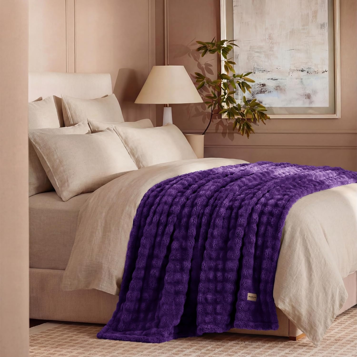 image:imageBedsure 3D Cloud Bubble Fleece Twin Blanket for Bed Burnt Orange 6080Purple